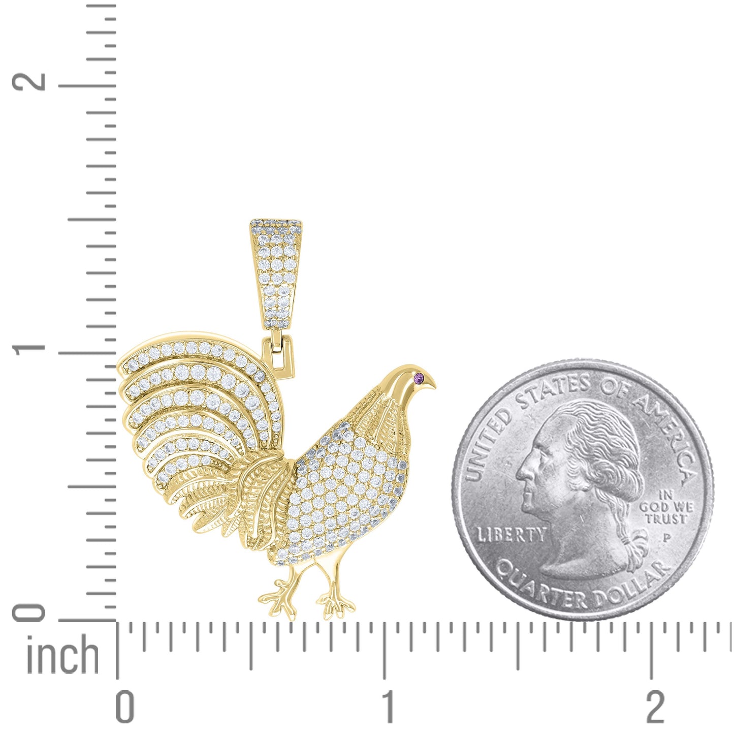Sterling Silver Mens Round Moissanite Rooster Ground Bird Wildlife Charm Pendant