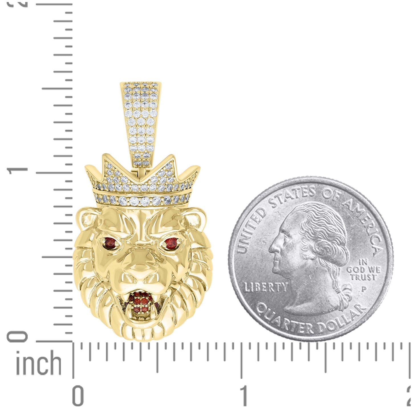 Sterling Silver Mens White Red Moissanite Leo/Lion Head Wildlife Charm Pendant