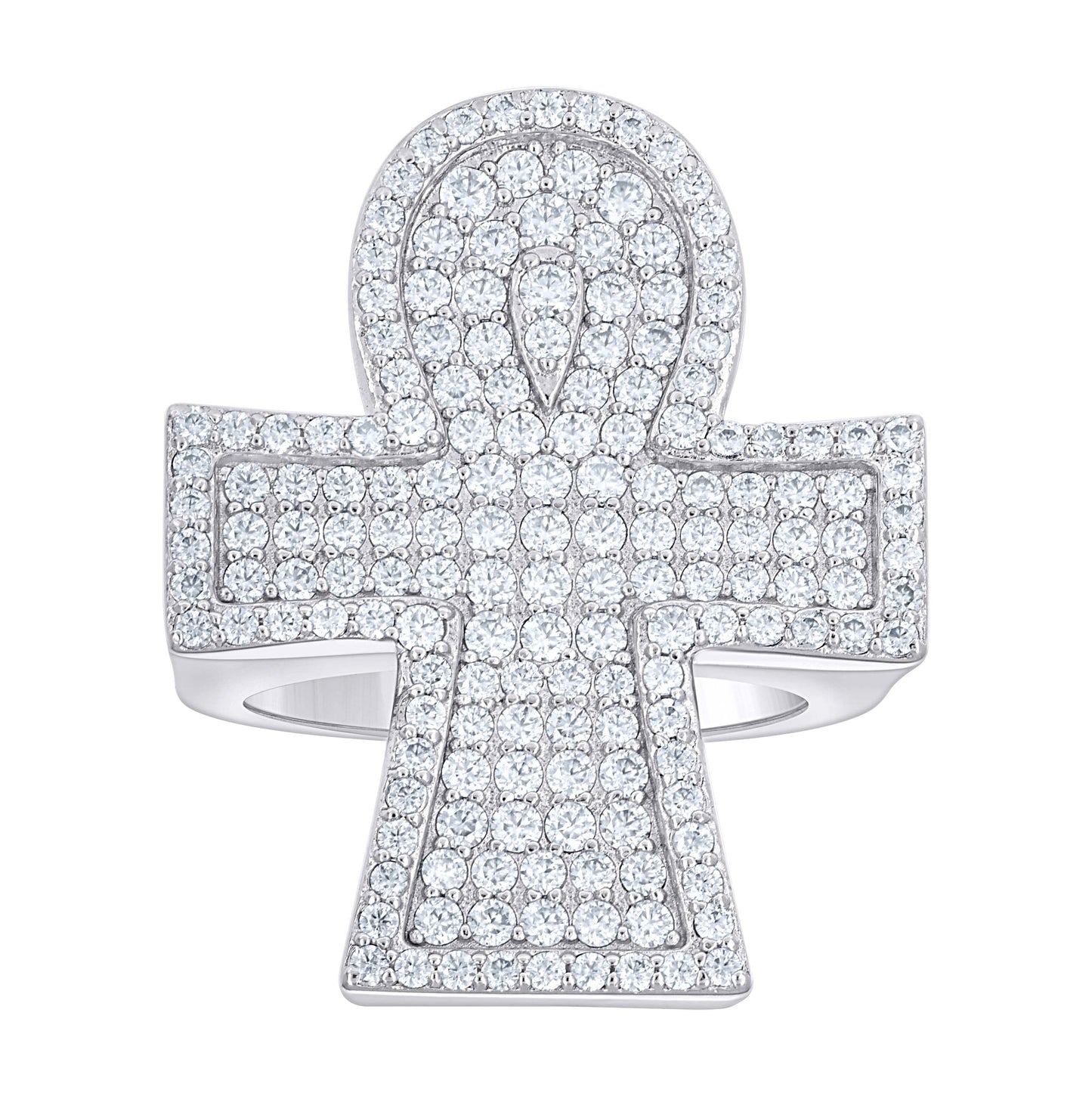 Sterling Silver Mens Moissanite Ankh Cross Religious Bridal Anniversary Wedding Engagement Band Ring