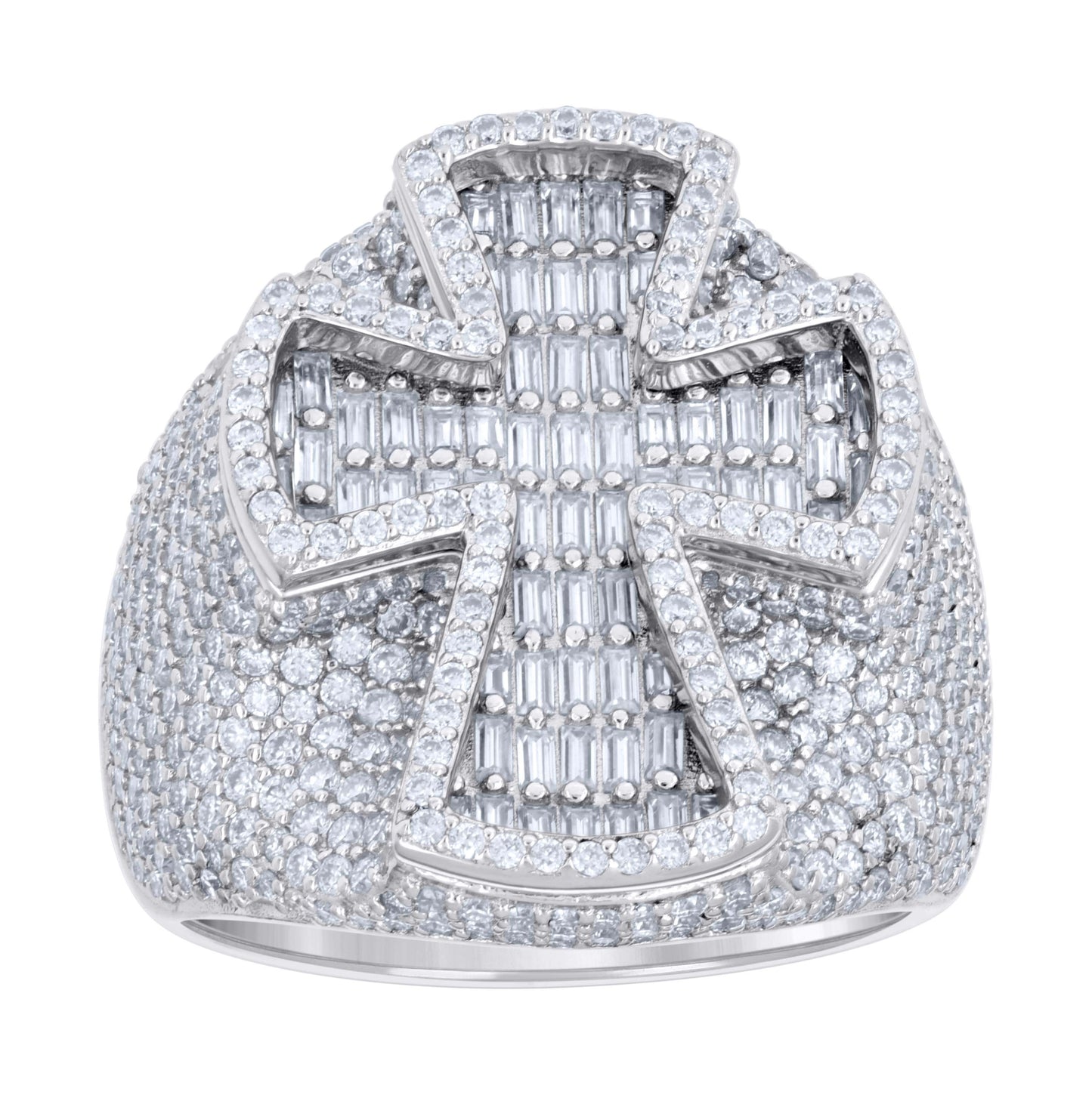 Sterling Silver Mens Baguette Round Moissanite Cross Religious Bridal Anniversary Wedding Engagement Band Ring