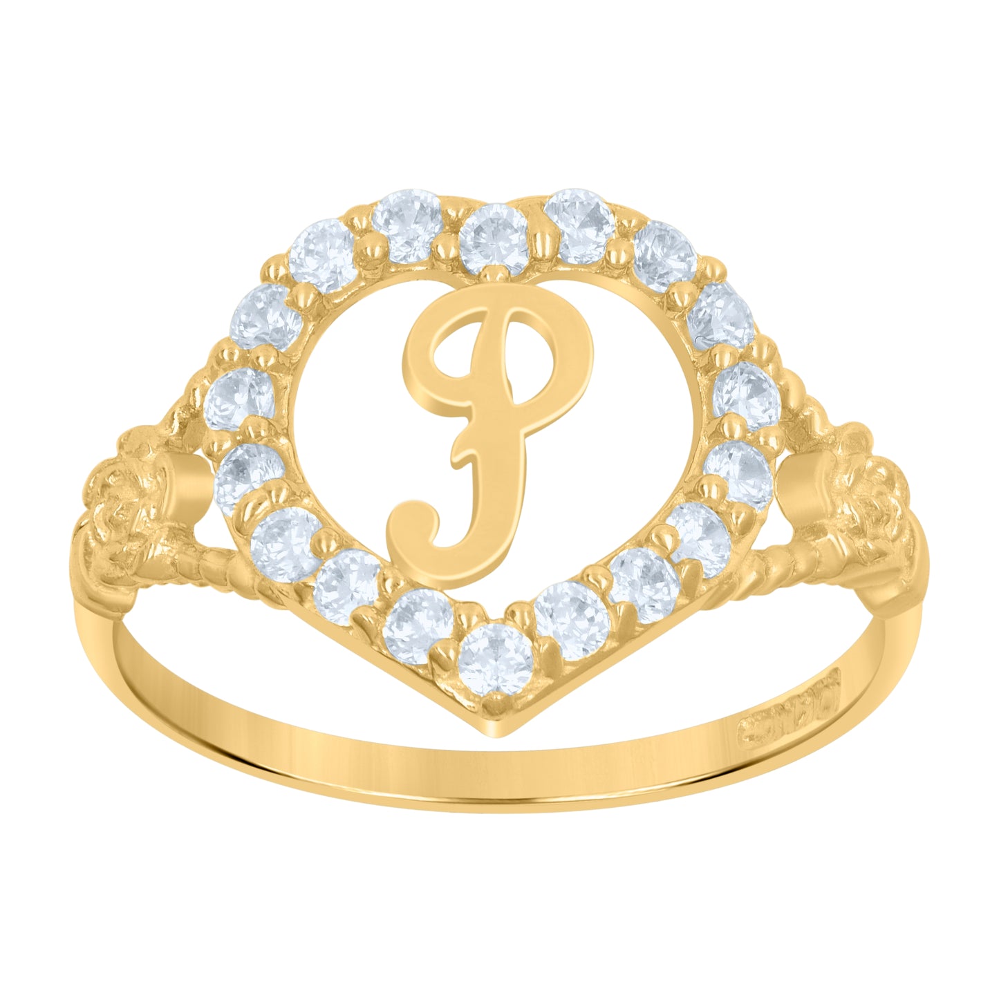 10K Two-Tone Gold Womens Cubic Zirconia Polished Finish Heart Shape Letter Initial Bridal Anniversary Engagement Wedding Ring