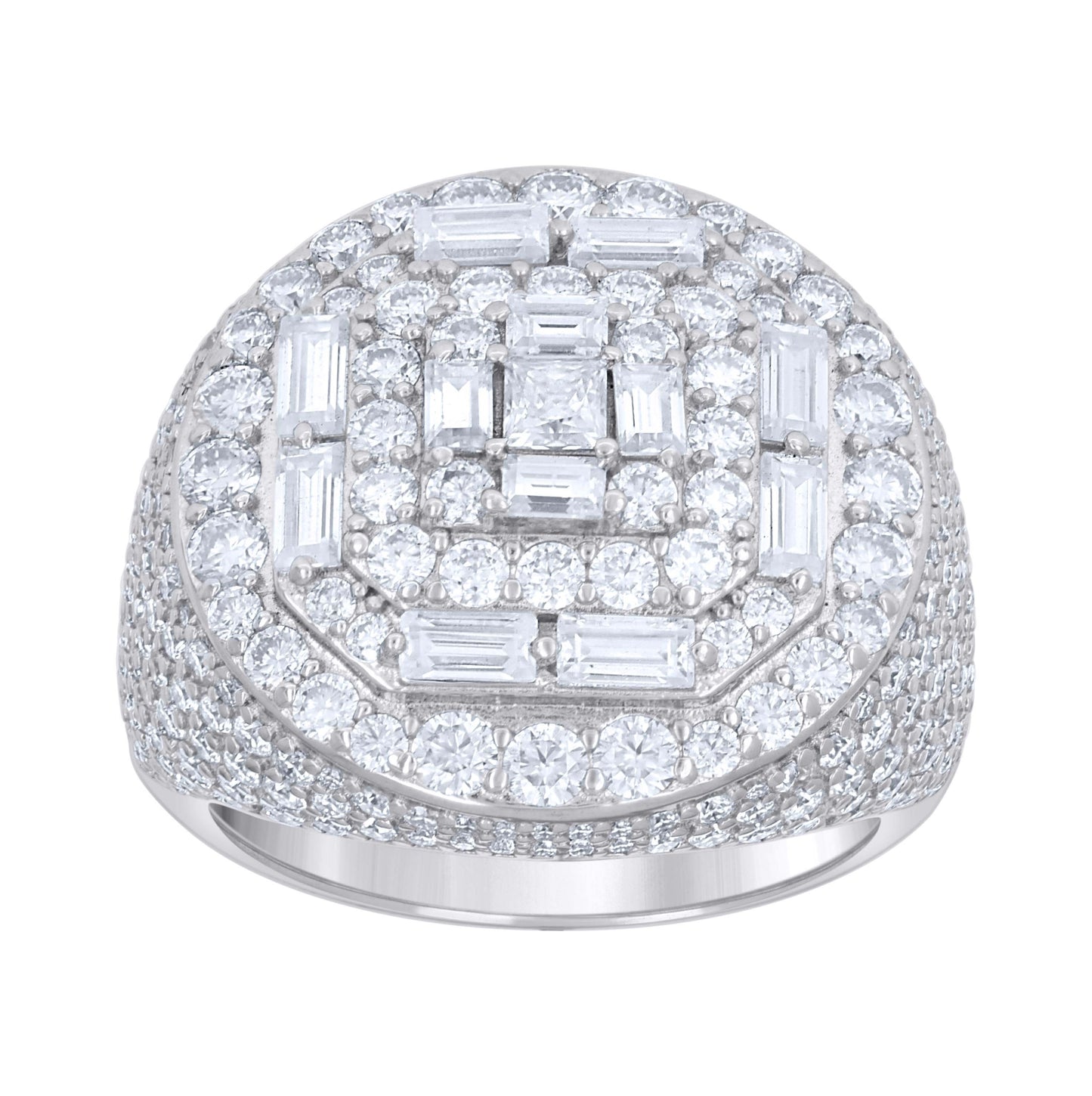 Sterling Silver Mens Baguette Round Moissanite Round Head Fashion Bridal Anniversary Wedding Engagement Band Ring