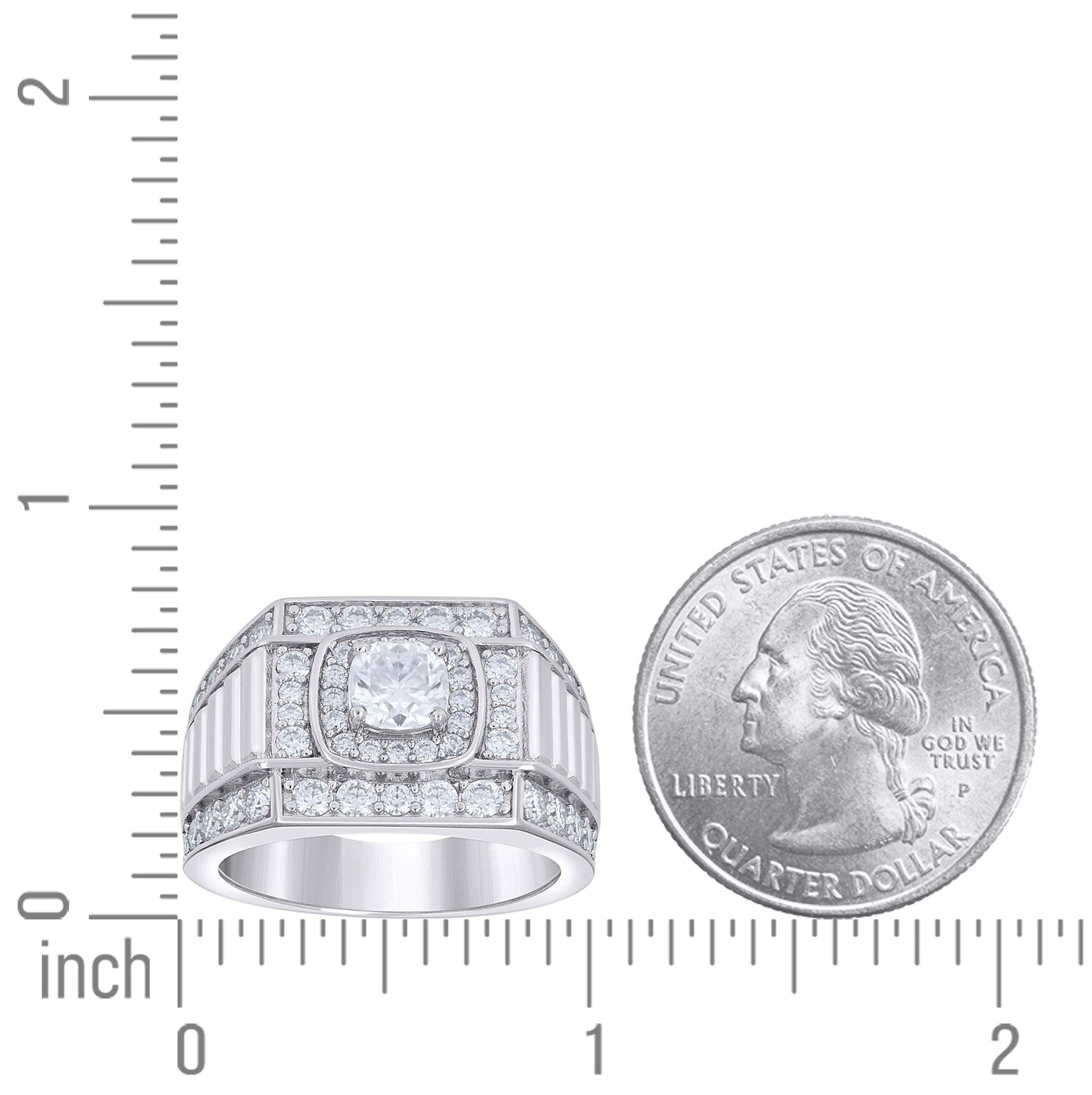 Sterling Silver Mens Cushion-Cut Round Moissanite Square Head Fashion Bridal Anniversary Wedding Engagement Band Ring
