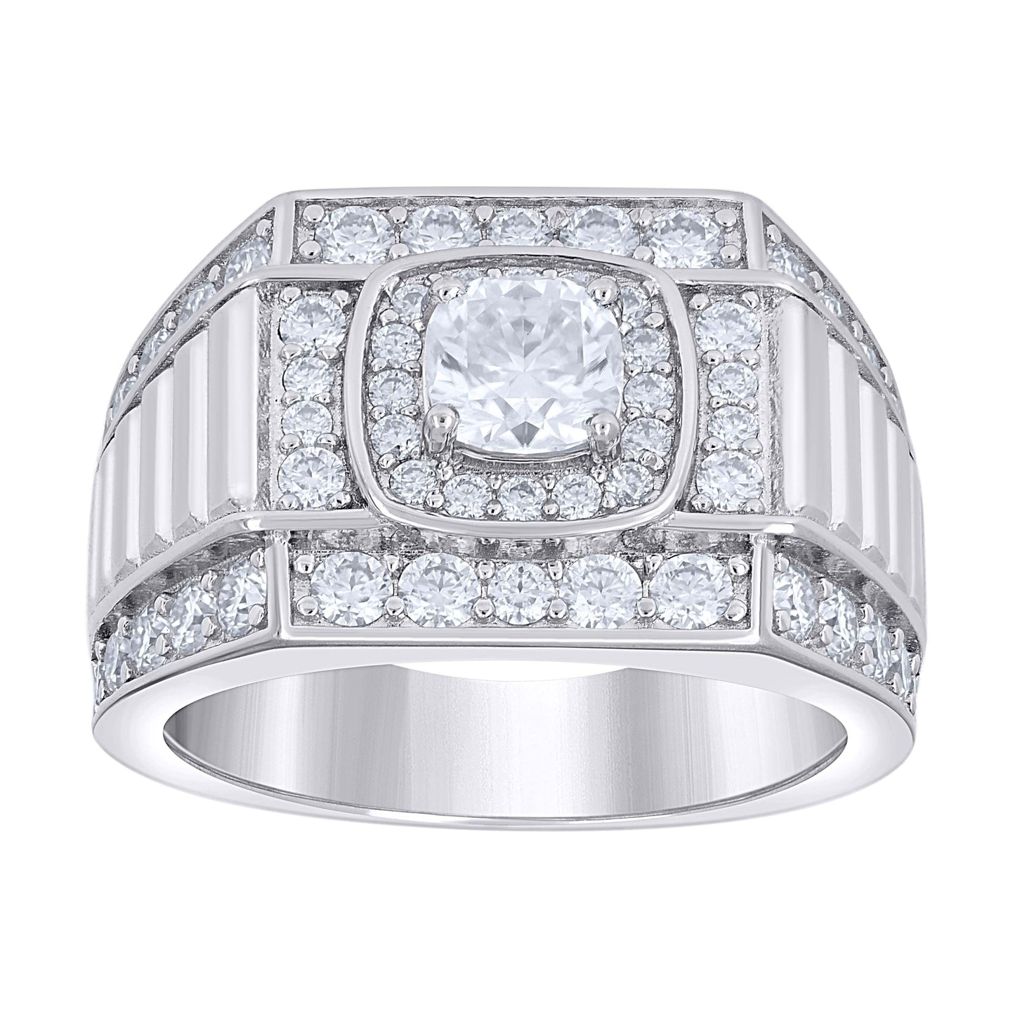 Sterling Silver Mens Cushion-Cut Round Moissanite Square Head Fashion Bridal Anniversary Wedding Engagement Band Ring
