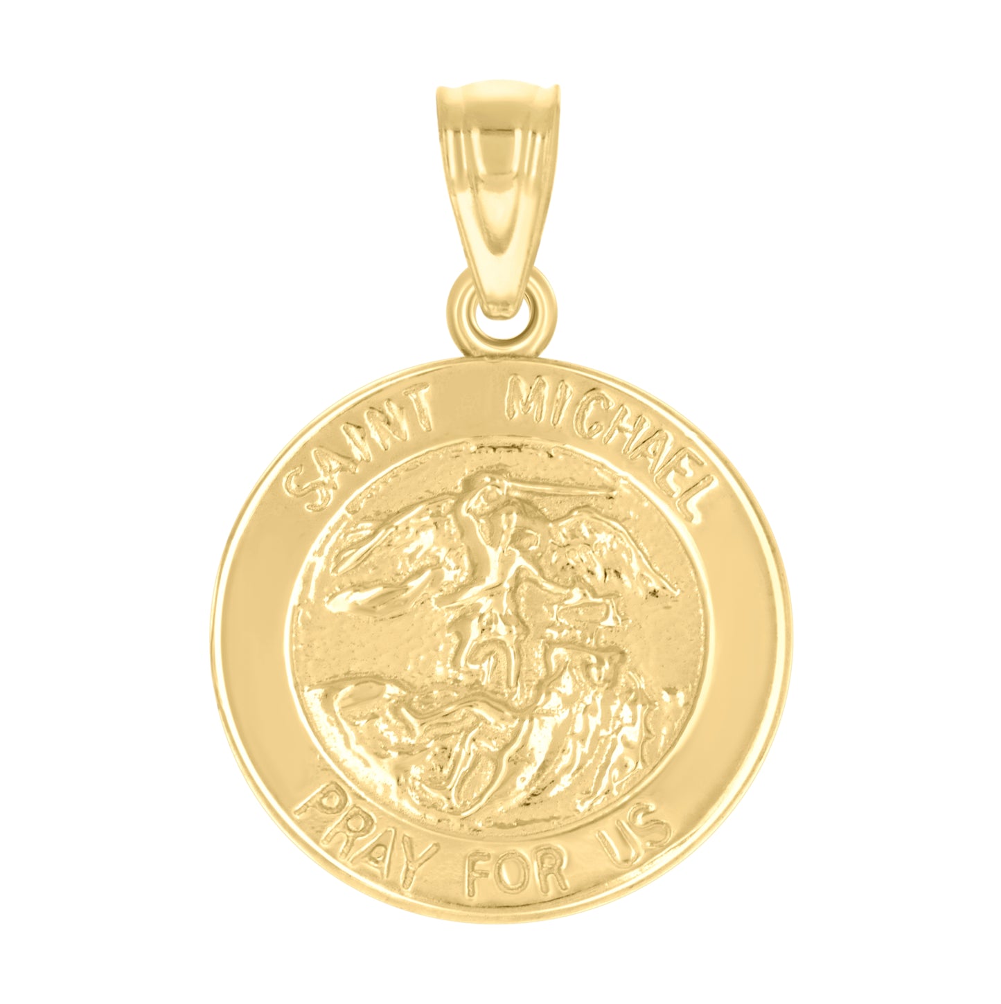 14K Yellow Gold Unisex St. Michael Pray For Us Religious Pendant