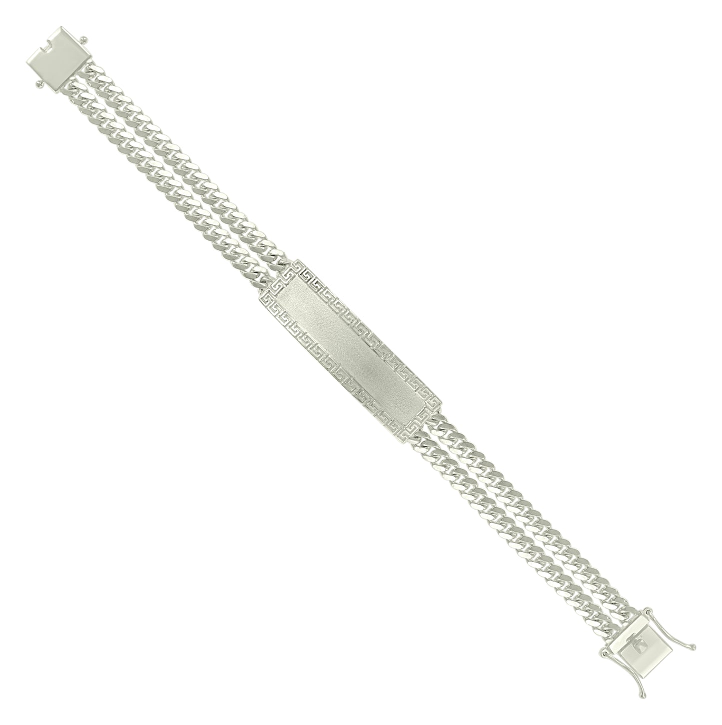 Sterling Silver Mens Cuban Link Greek Key ID Bracelet Size 8 Inches