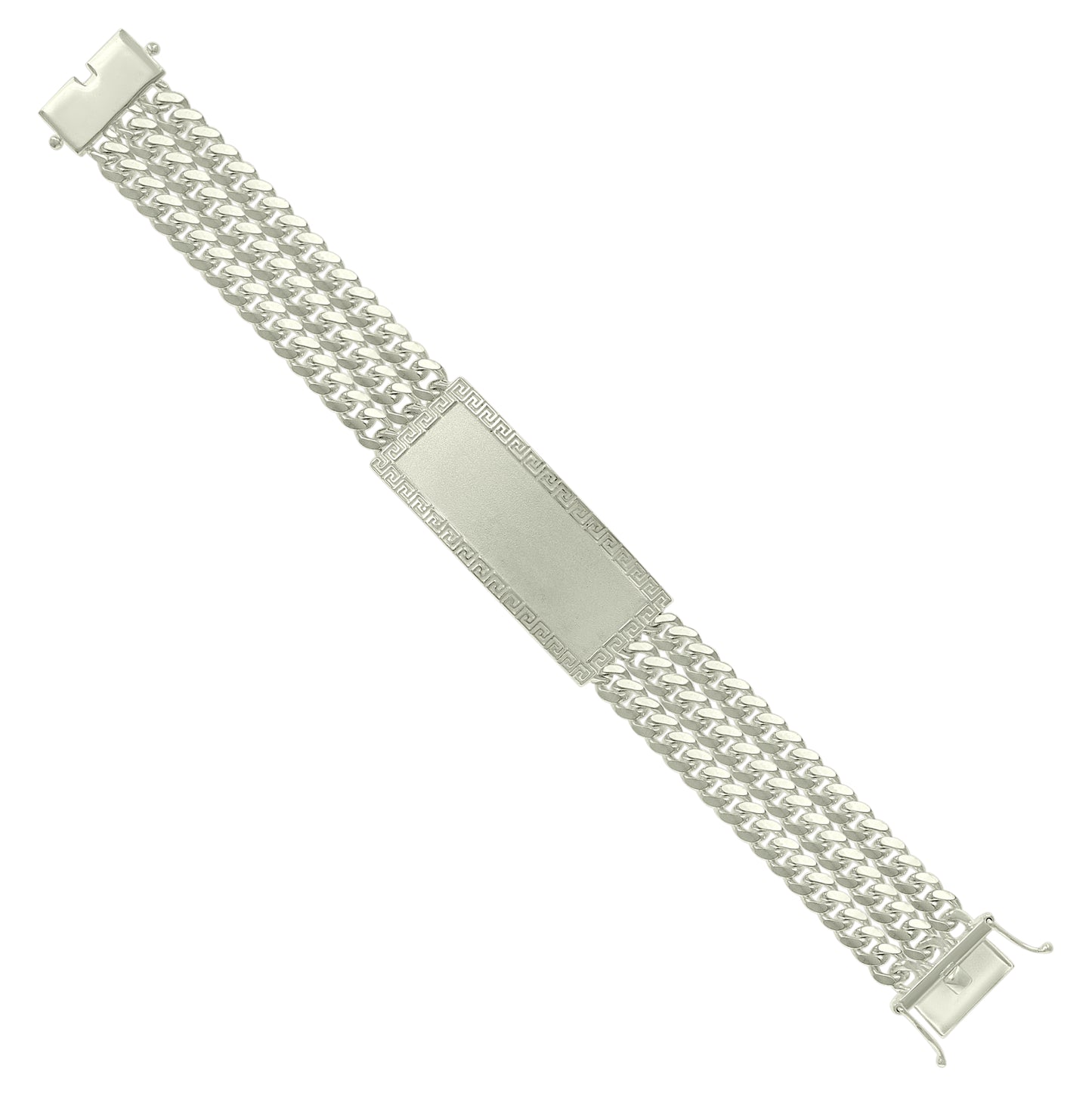 Sterling Silver Mens Cuban Link Greek Key ID Bracelet Size 8 Inches