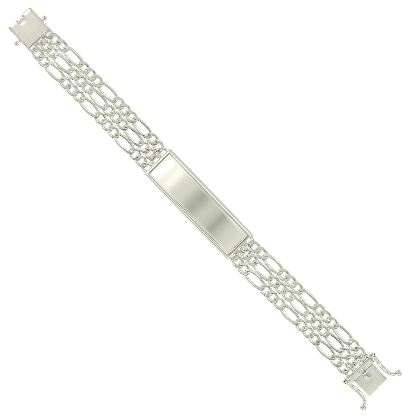 Sterling Silver Mens Figaro Link ID Bracelet Size 8 Inches