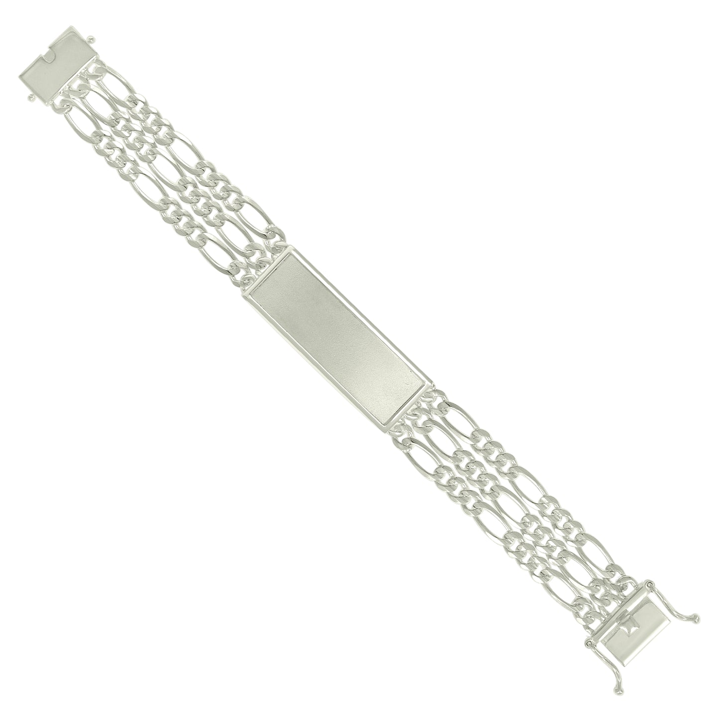 Sterling Silver Mens Figaro Link ID Bracelet Size 8 Inches