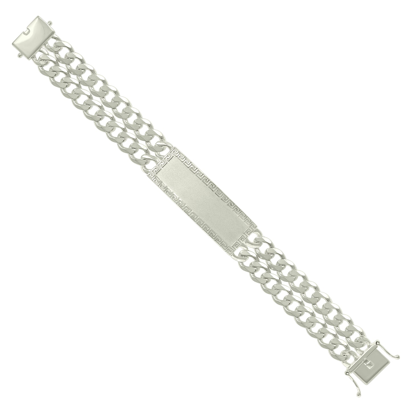 Sterling Silver Mens Cuban Link Greek Key ID Bracelet Size 8 Inches