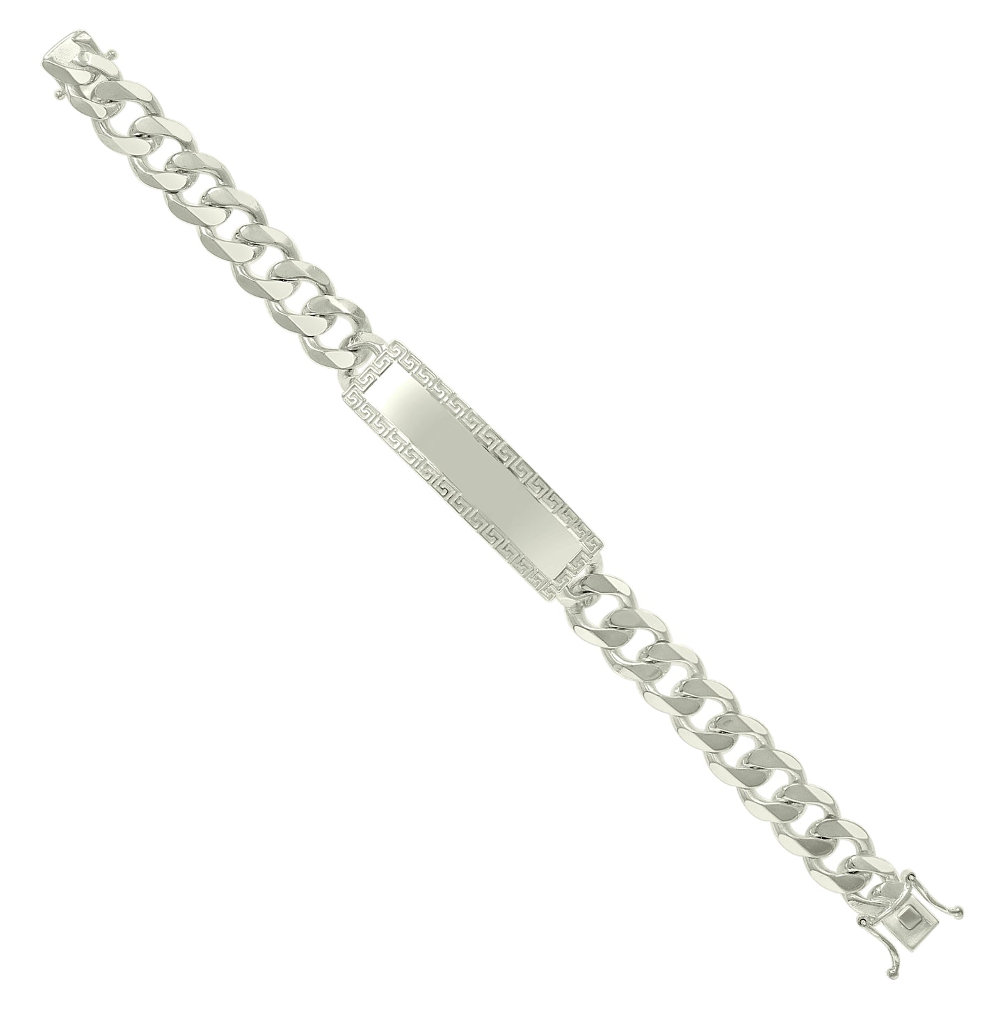Sterling Silver Mens Cuban Link Greek Key ID Bracelet Size 8 Inches