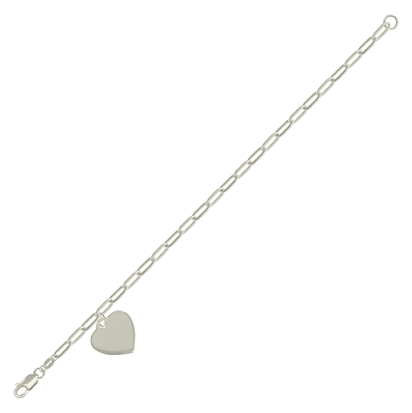 Sterling Silver Womens Heart Charm Bracelet Size 7.5 Inches