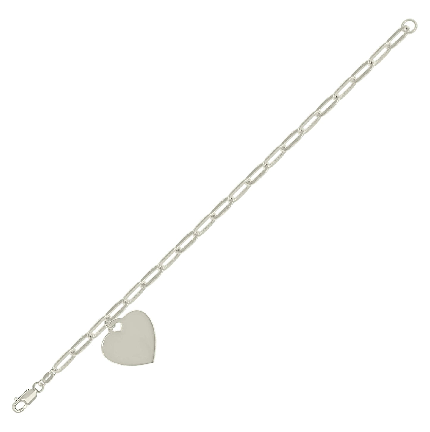 Sterling Silver Womens Heart Charm Bracelet Size 7.5 Inches
