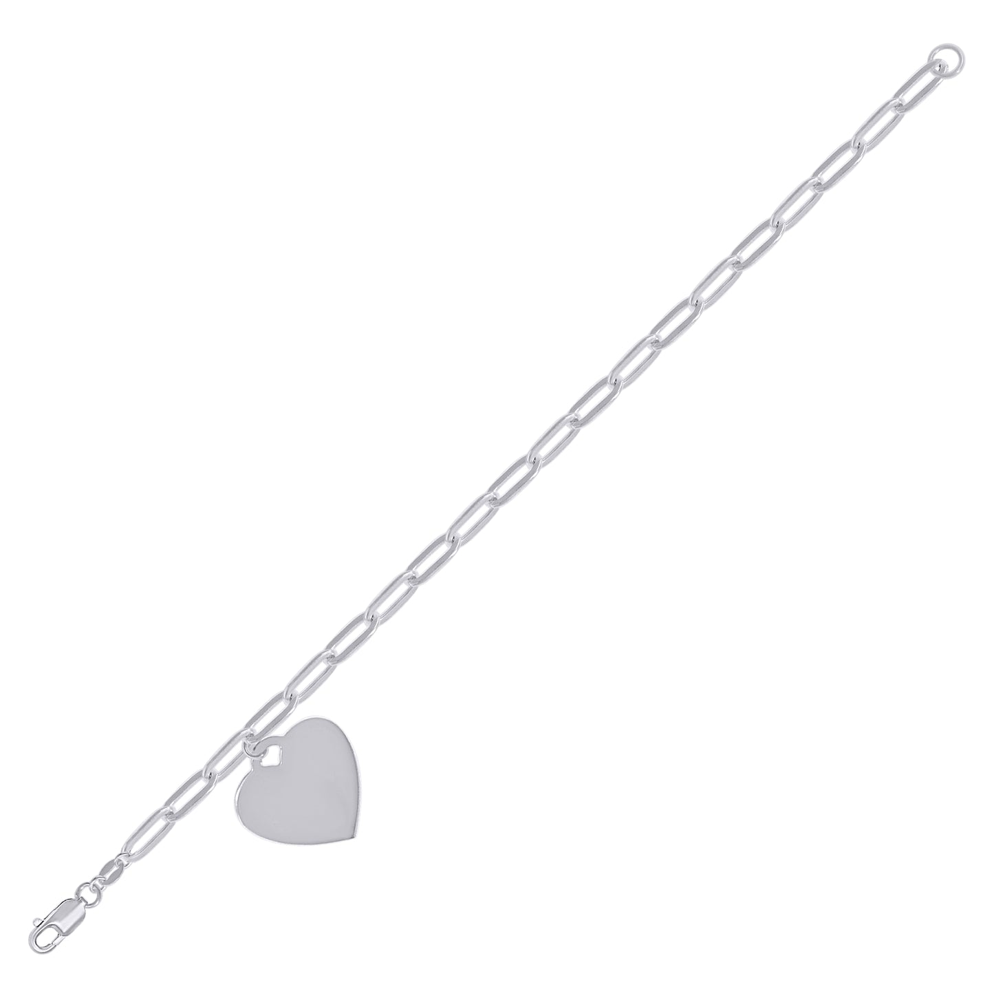 Sterling Silver Womens Heart Charm Bracelet Size 7.5 Inches