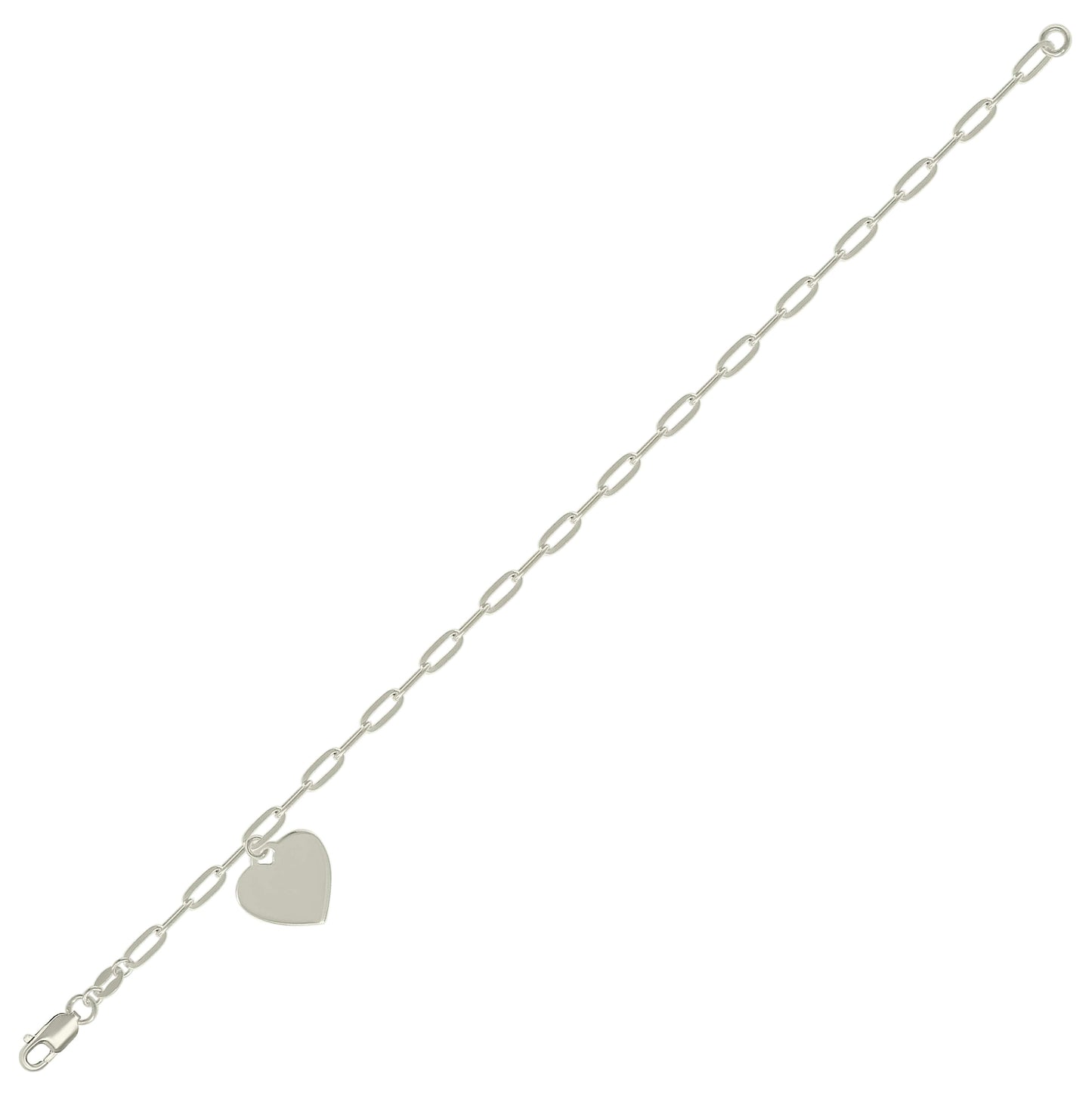 Sterling Silver Womens Heart Charm Bracelet Size 7.5 Inches