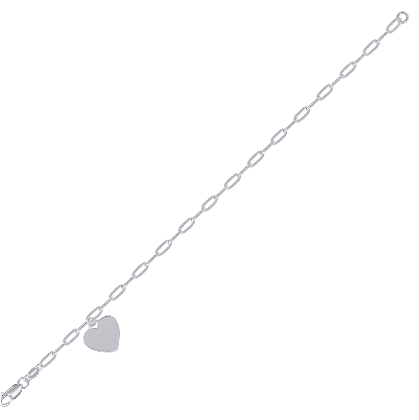 Sterling Silver Womens Heart Charm Bracelet Size 7.5 Inches