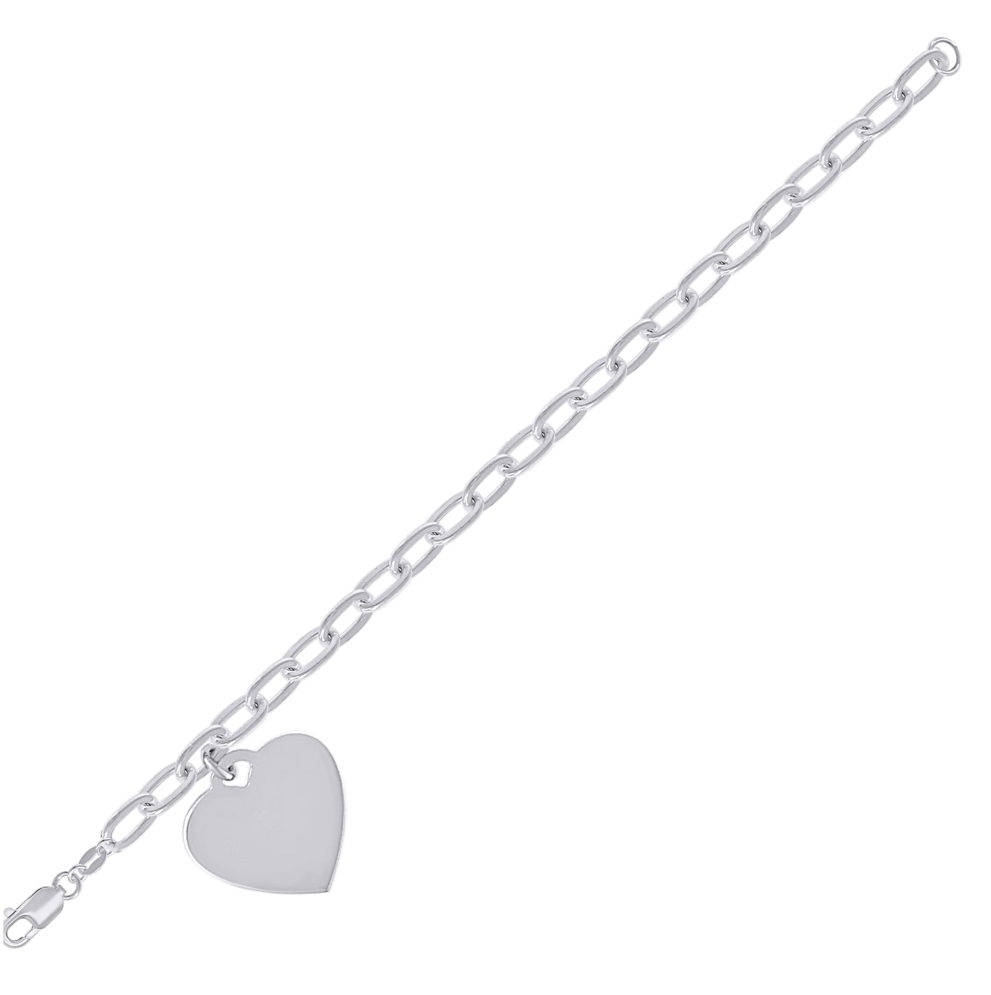 Sterling Silver Womens Heart Charm Bracelet Size 7.5 Inches