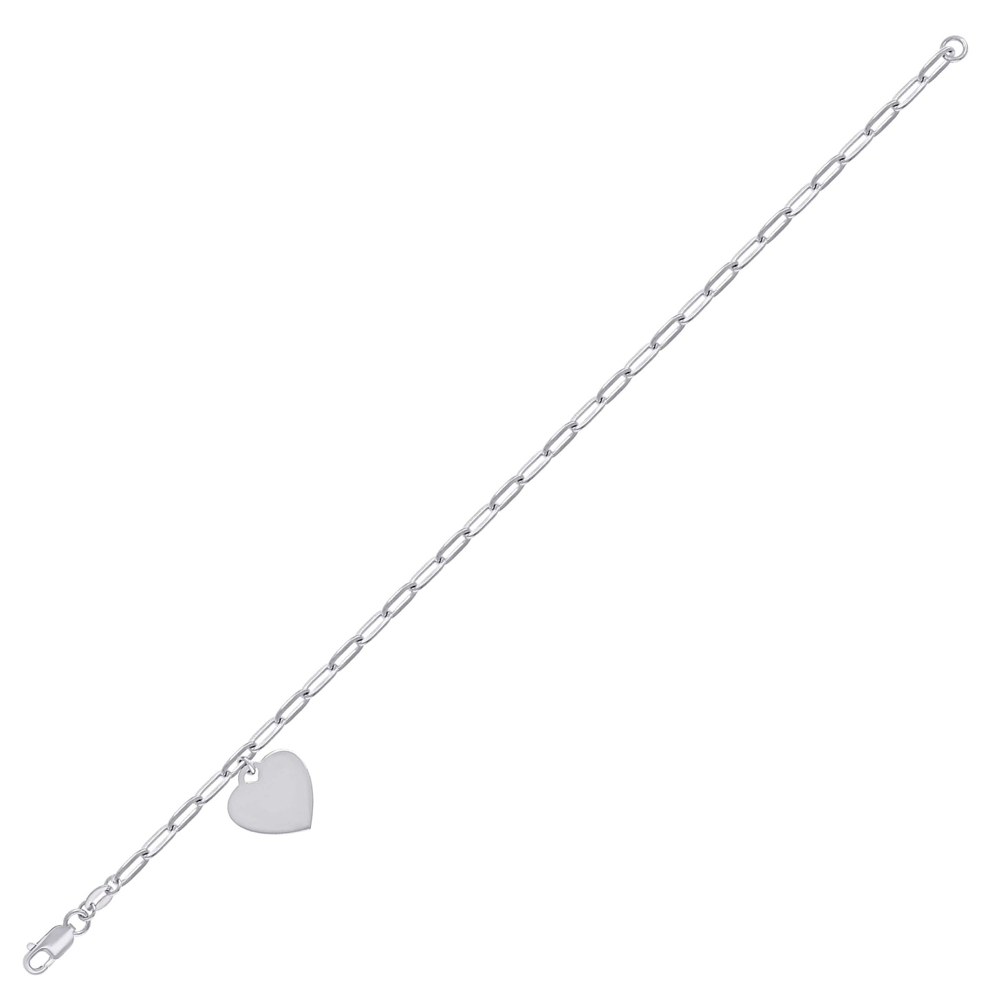 Sterling Silver Womens Heart Charm Bracelet Size 7.5 Inches