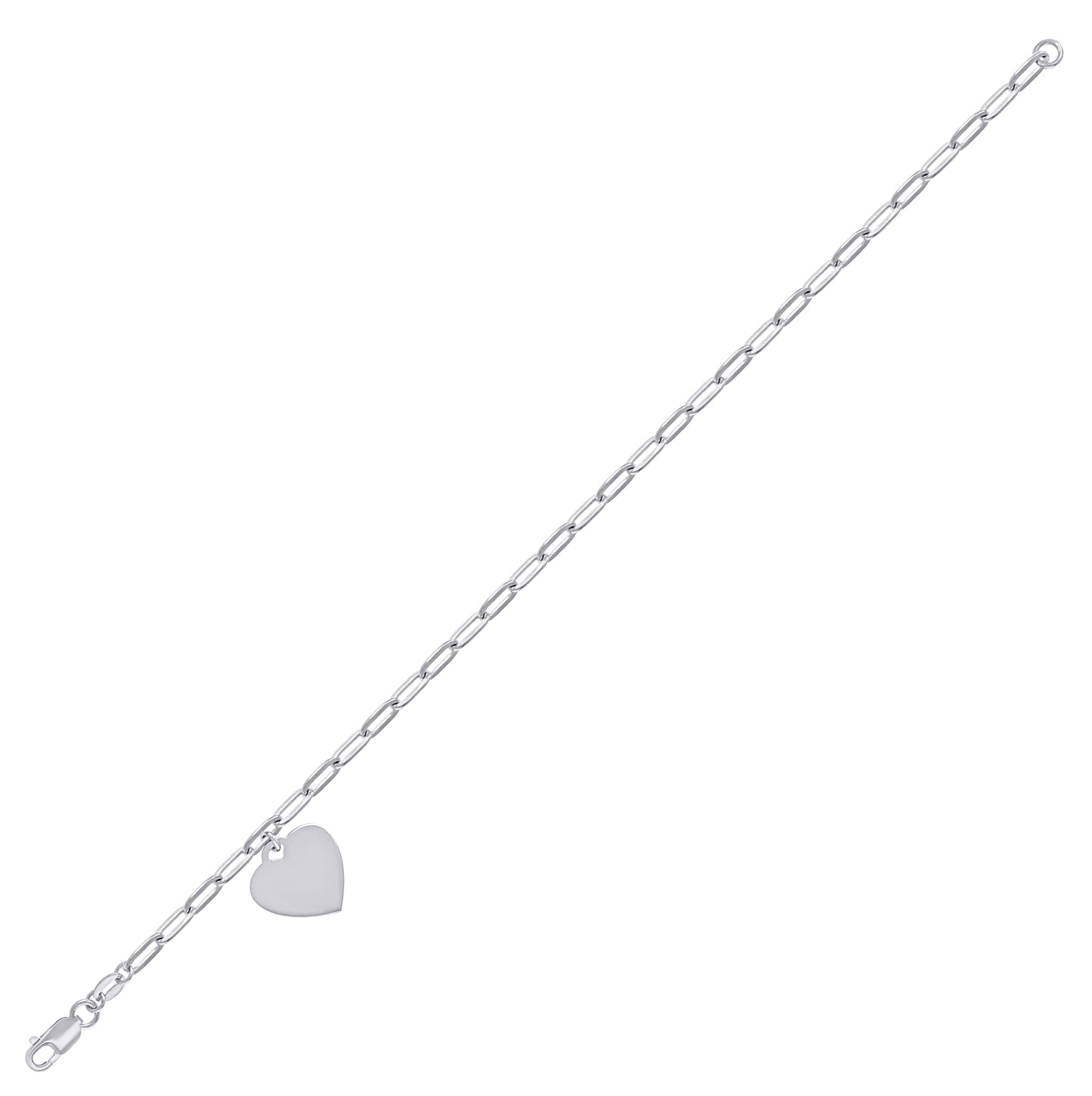Sterling Silver Womens Heart Charm Bracelet Size 7.5 Inches