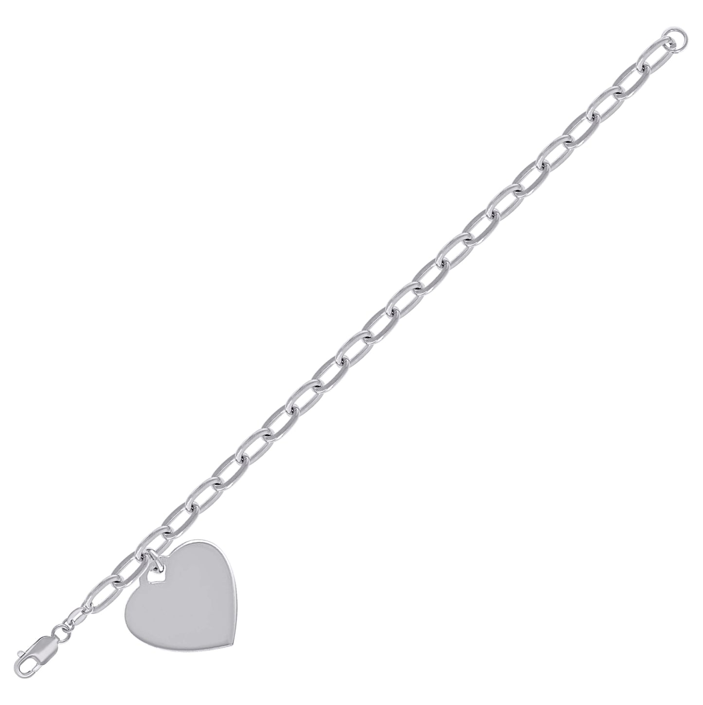 Sterling Silver Womens Heart Charm Bracelet Size 7.5 Inches