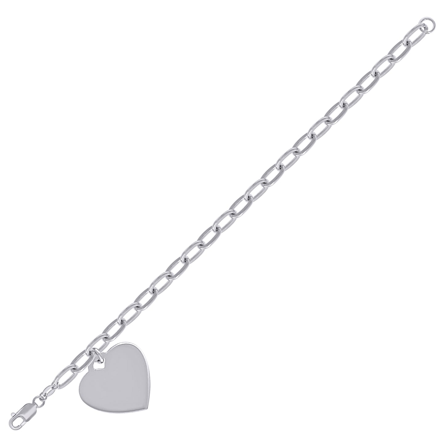 Sterling Silver Womens Heart Charm Bracelet Size 7.5 Inches