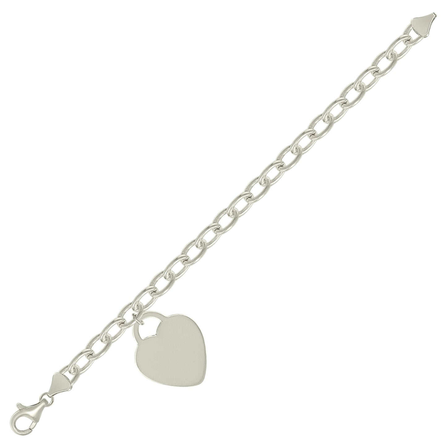 Sterling Silver Womens Heart Charm Bracelet Size 7.5 Inches