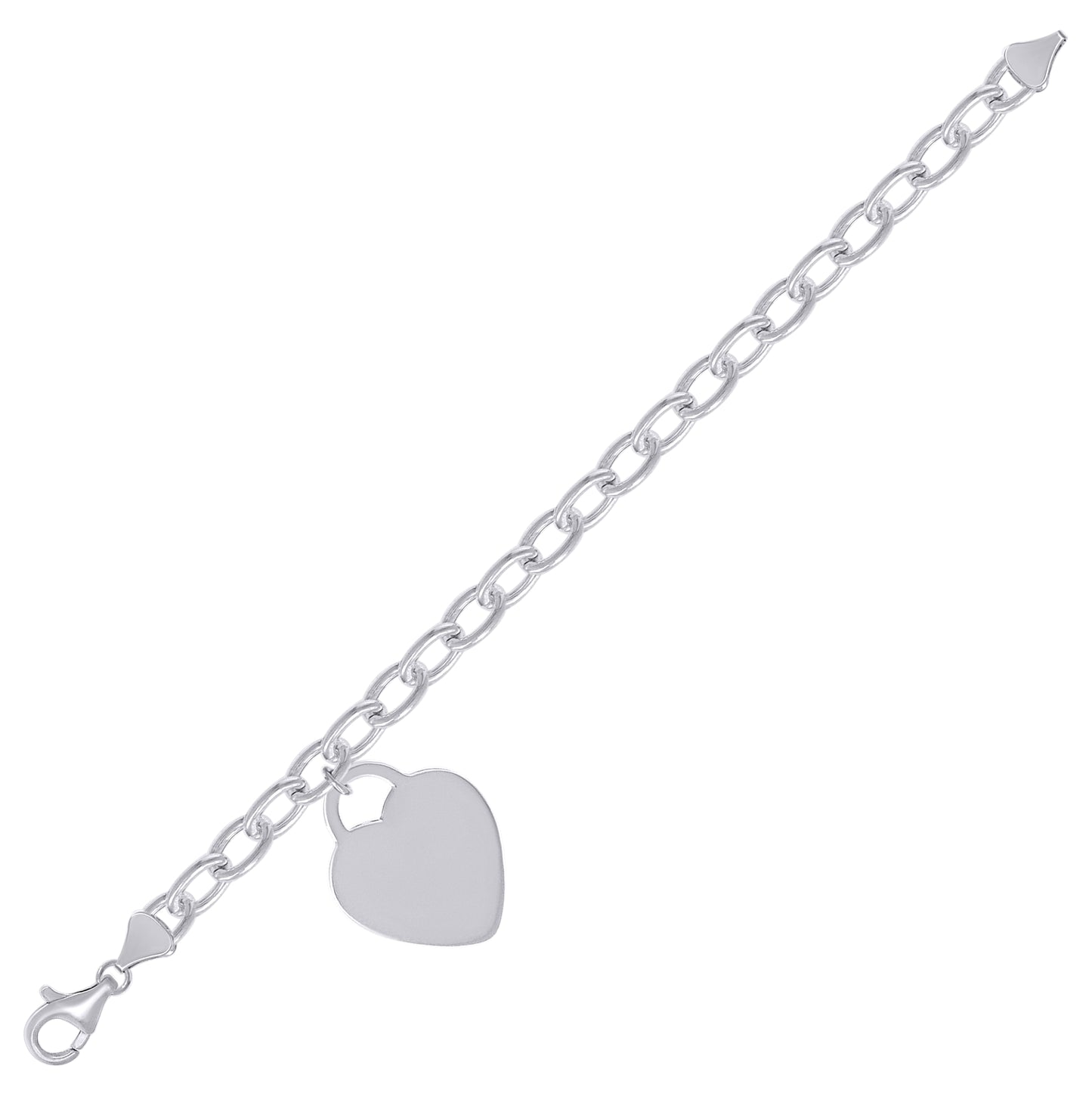 Sterling Silver Womens Heart Charm Bracelet Size 7.5 Inches