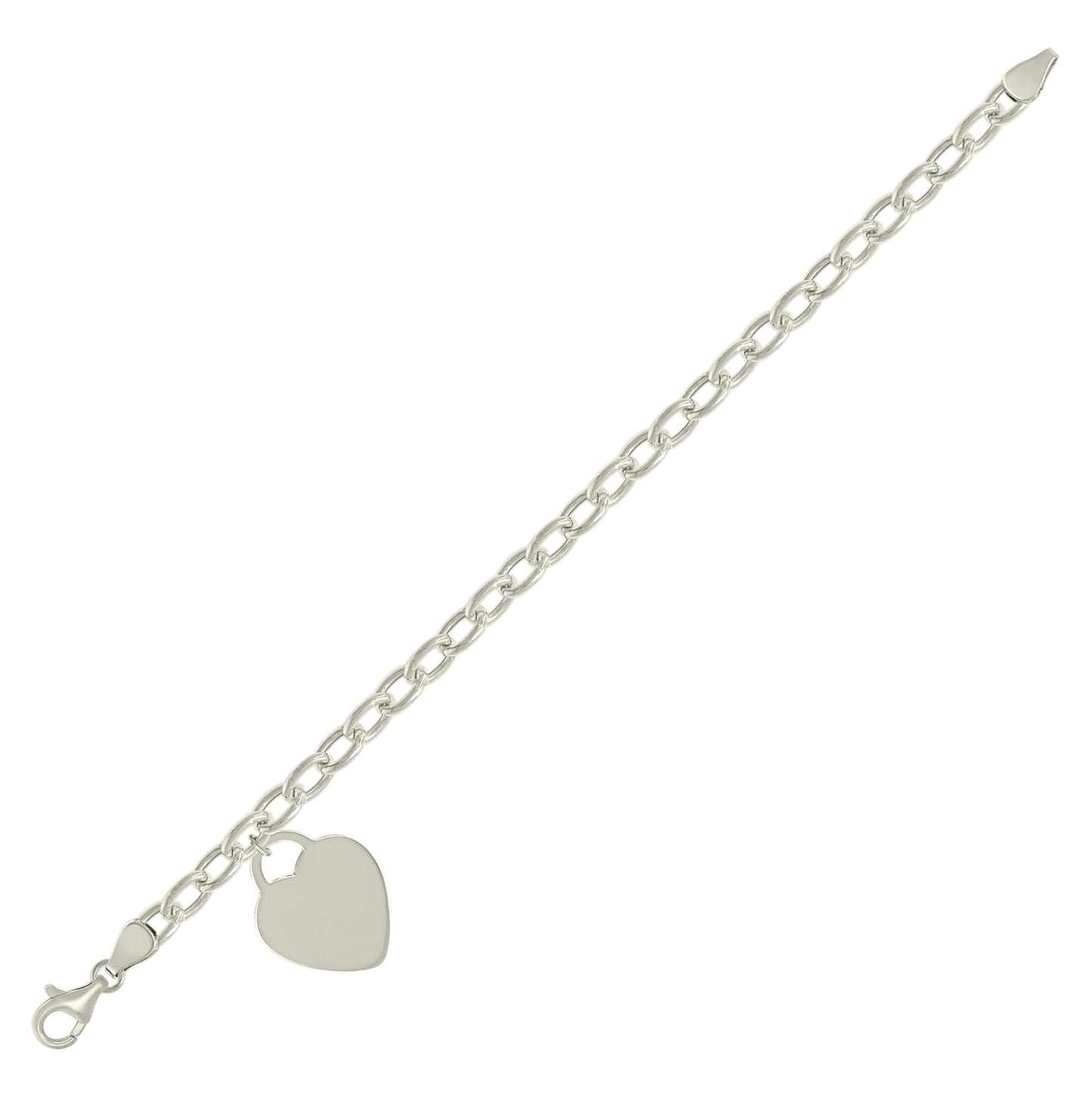 Sterling Silver Womens Heart Charm Bracelet Size 7.5 Inches