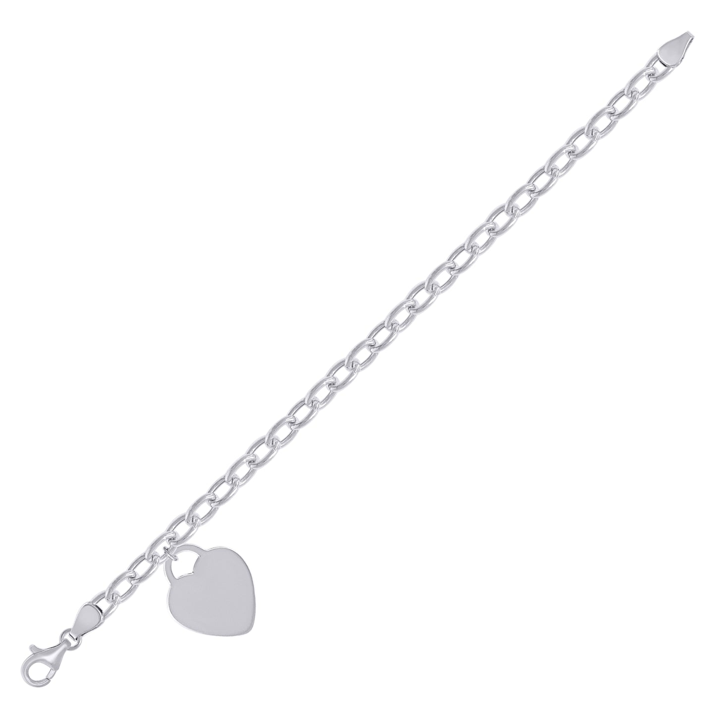 Sterling Silver Womens Heart Charm Bracelet Size 7.5 Inches