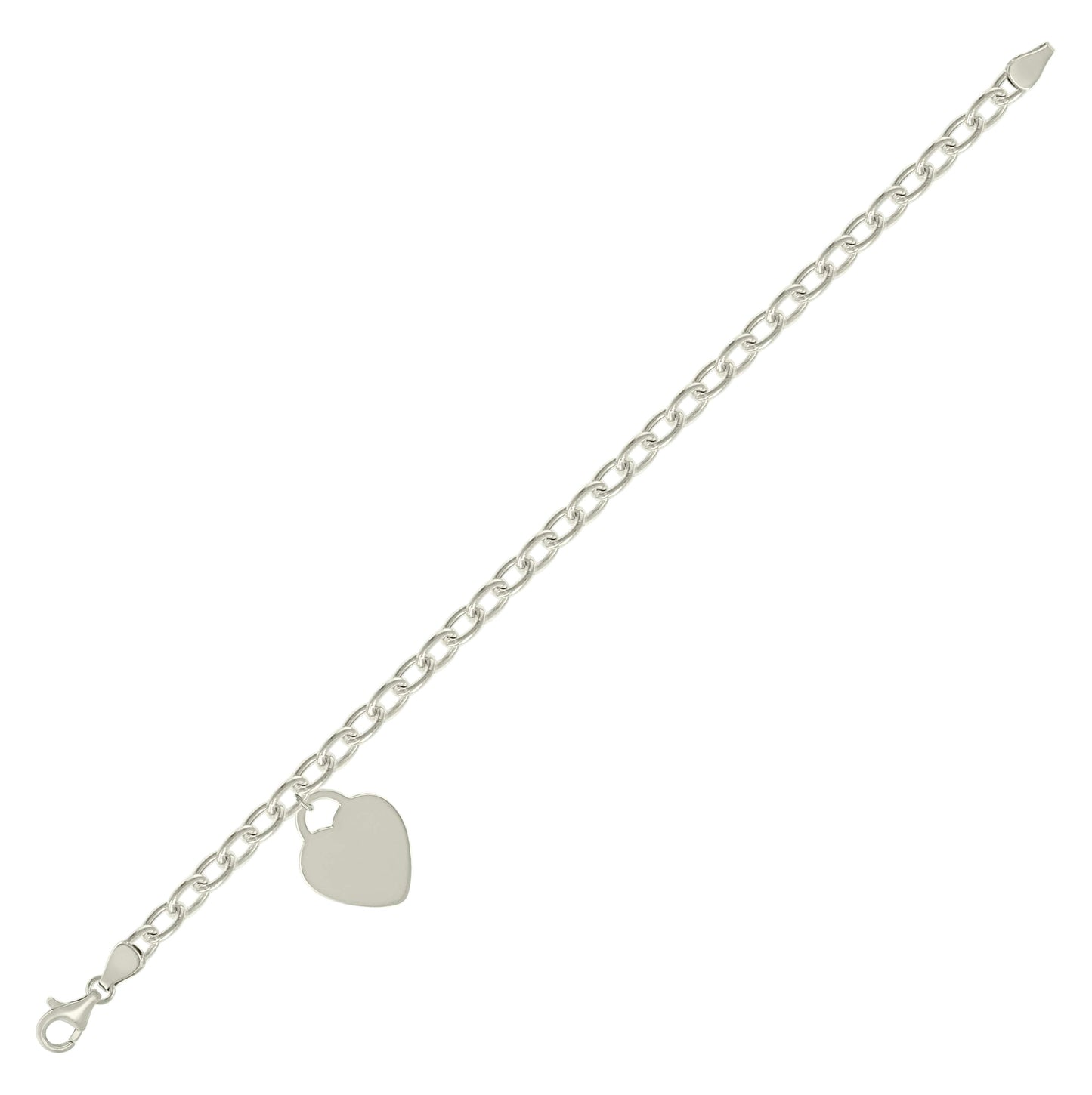 Sterling Silver Womens Heart Charm Bracelet Size 7.5 Inches