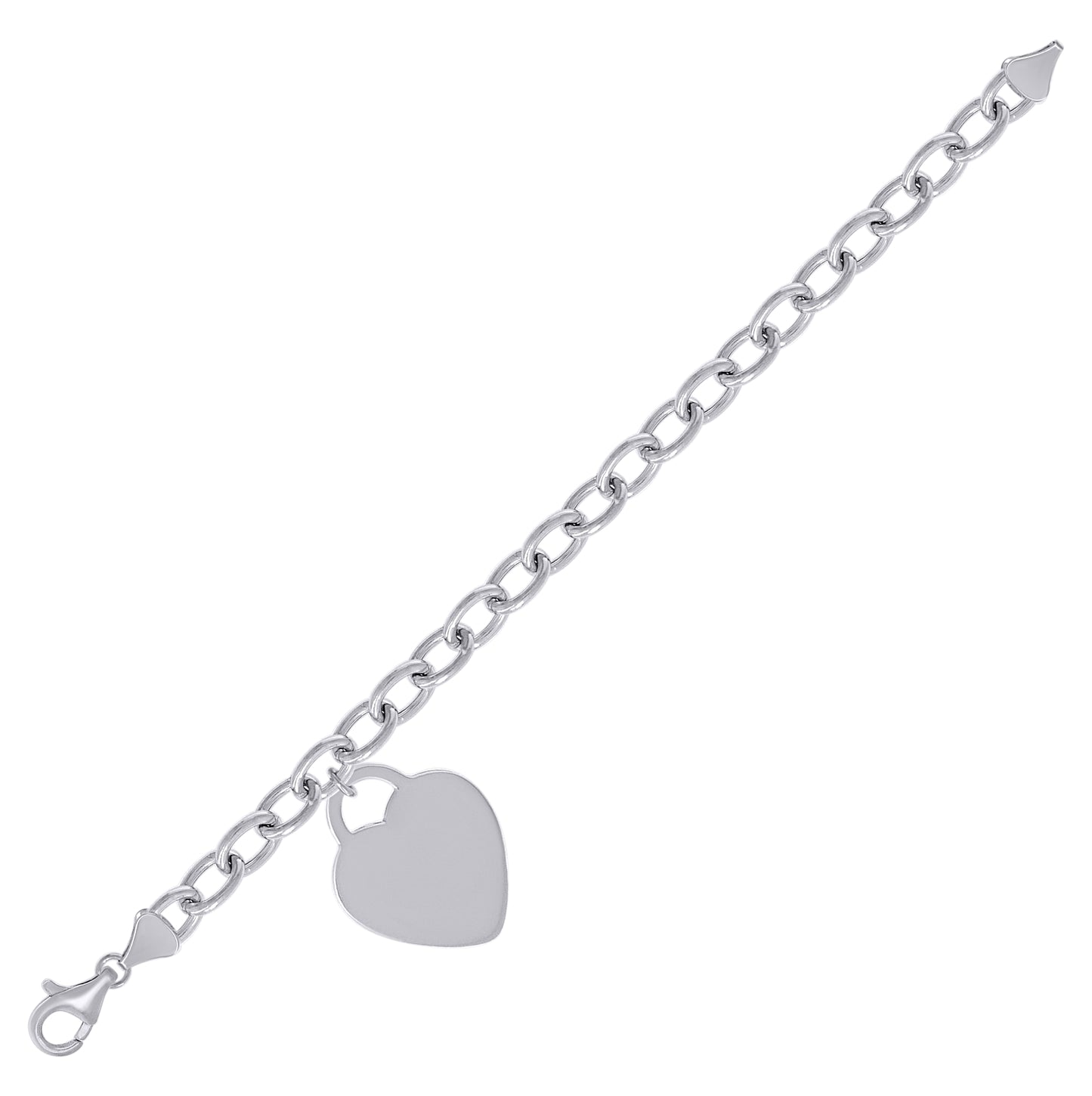 Sterling Silver Womens Heart Charm Bracelet Size 7.5 Inches