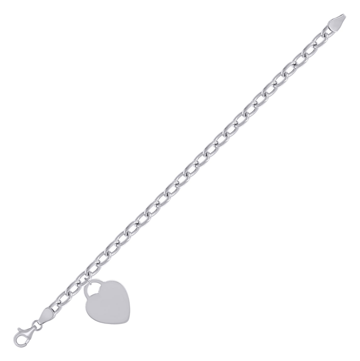 Sterling Silver Womens Heart Charm Bracelet Size 7.5 Inches