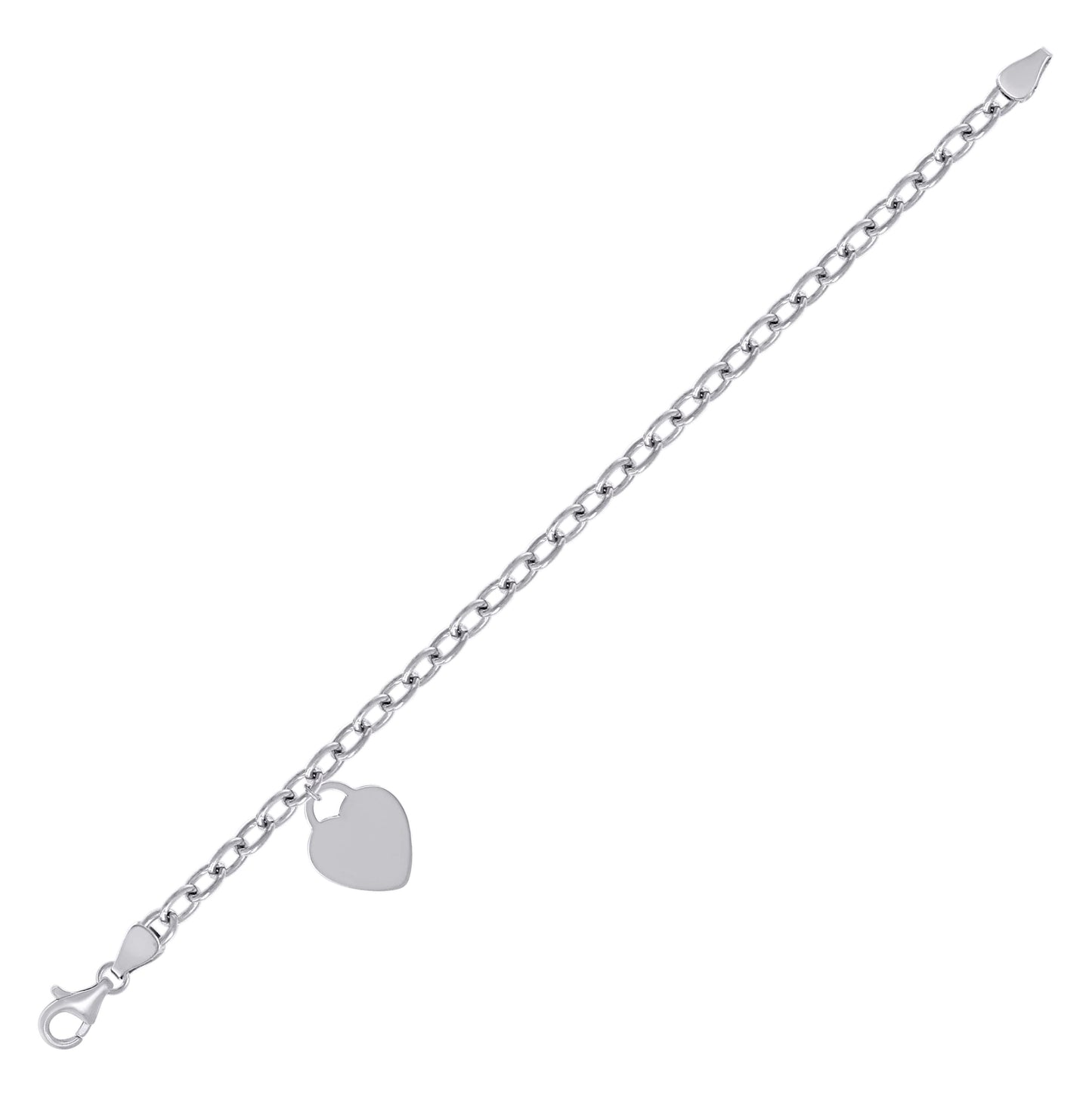Sterling Silver Womens Heart Charm Bracelet Size 7.5 Inches