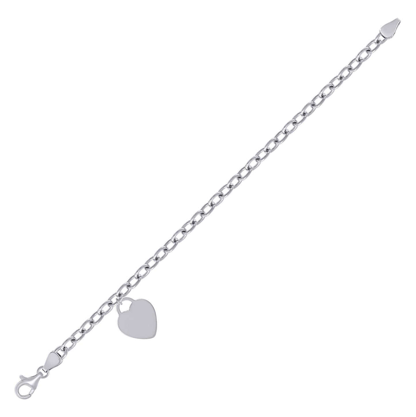 Sterling Silver Womens Heart Charm Bracelet Size 7.5 Inches