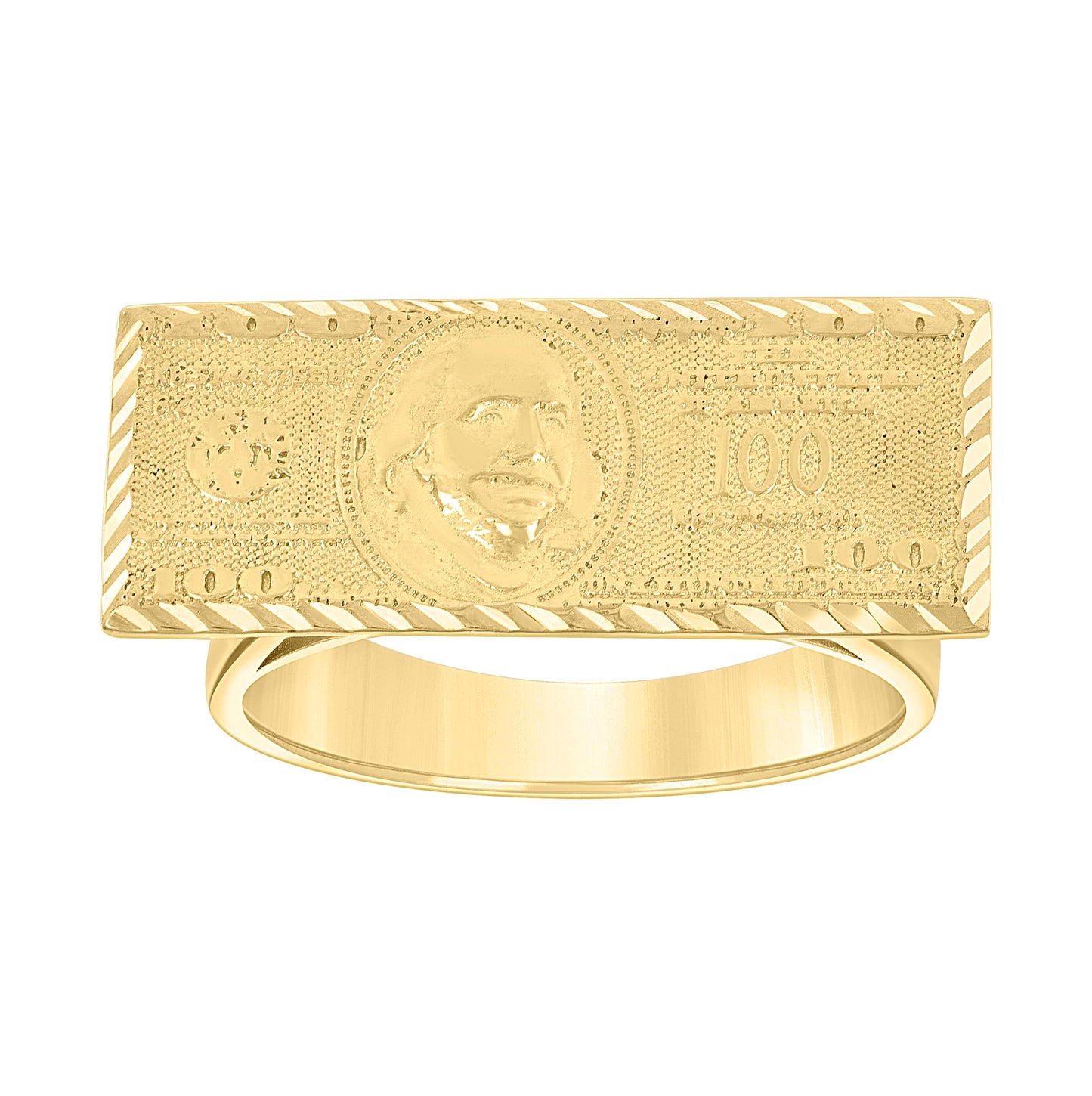 10K Yellow Gold Mens Dollar Bill Currency Ring