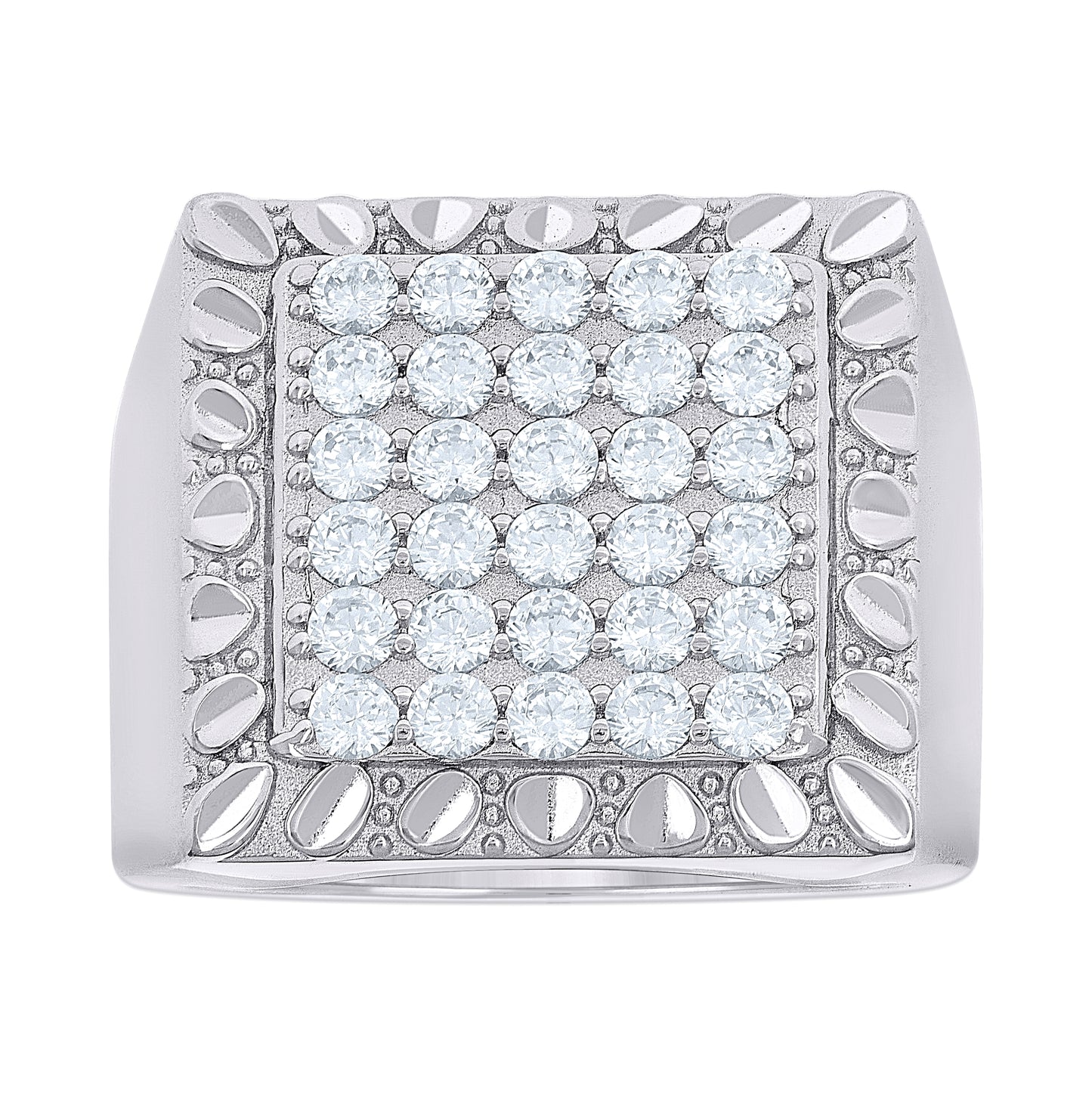 Sterling Silver Men's Cubic-Zirconia Square Head Fashion Bridal Anniversary Wedding Engagement Band Ring