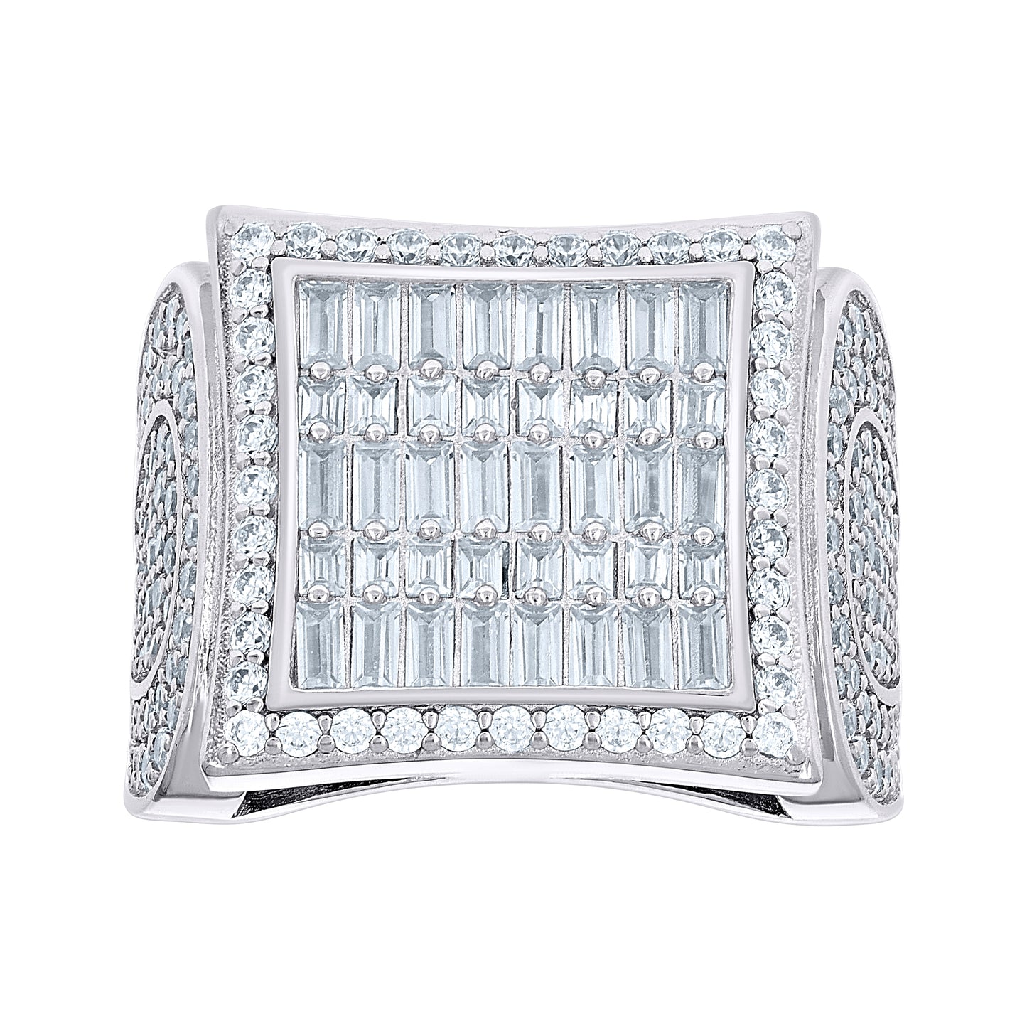 Sterling Silver Men's Baguette Round Cubic-Zirconia Square Head Fashion Bridal Anniversary Wedding Engagement Band Ring