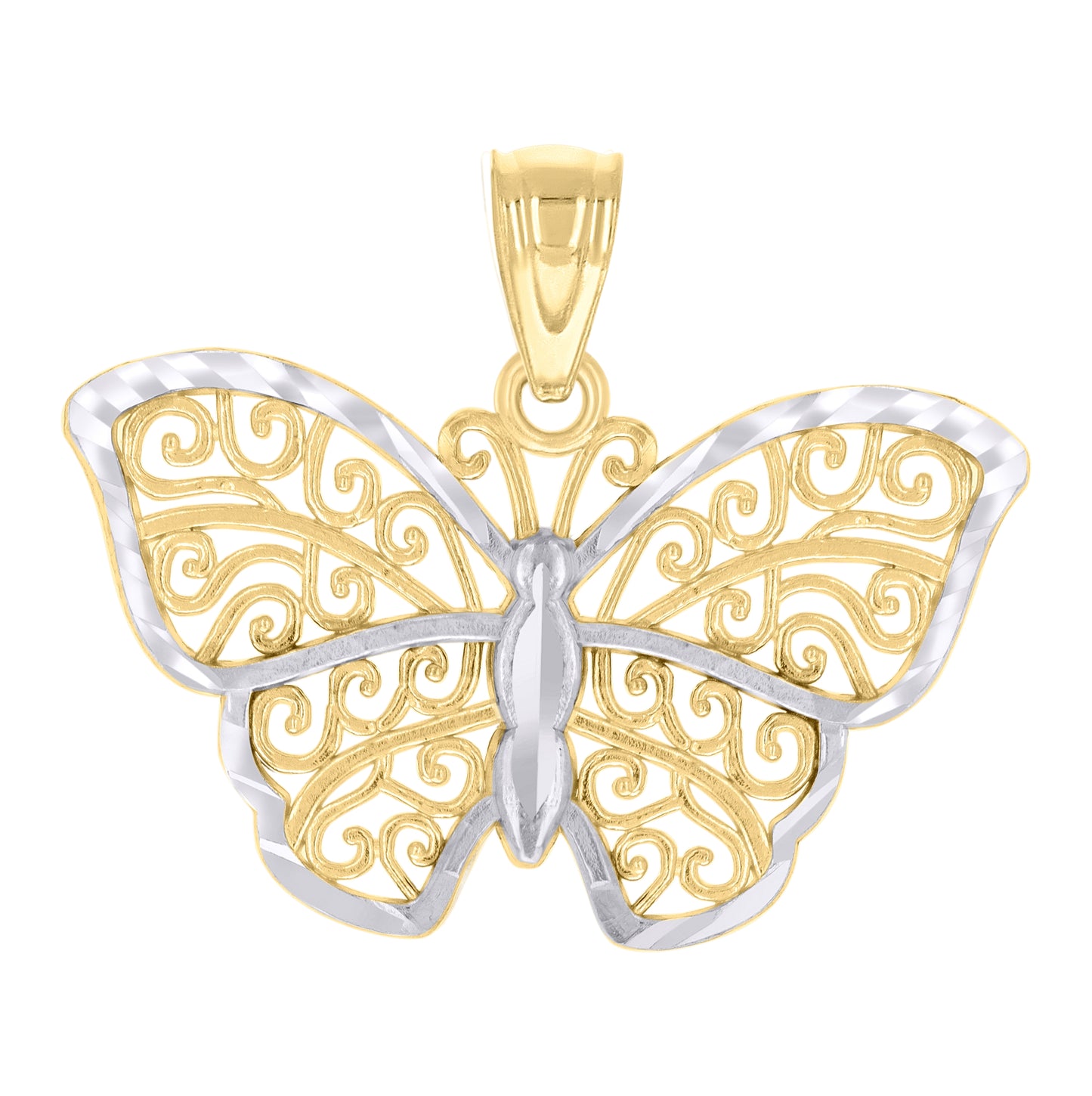 14K Two-tone Gold Womens Butterfly Fashion Charm Pendant