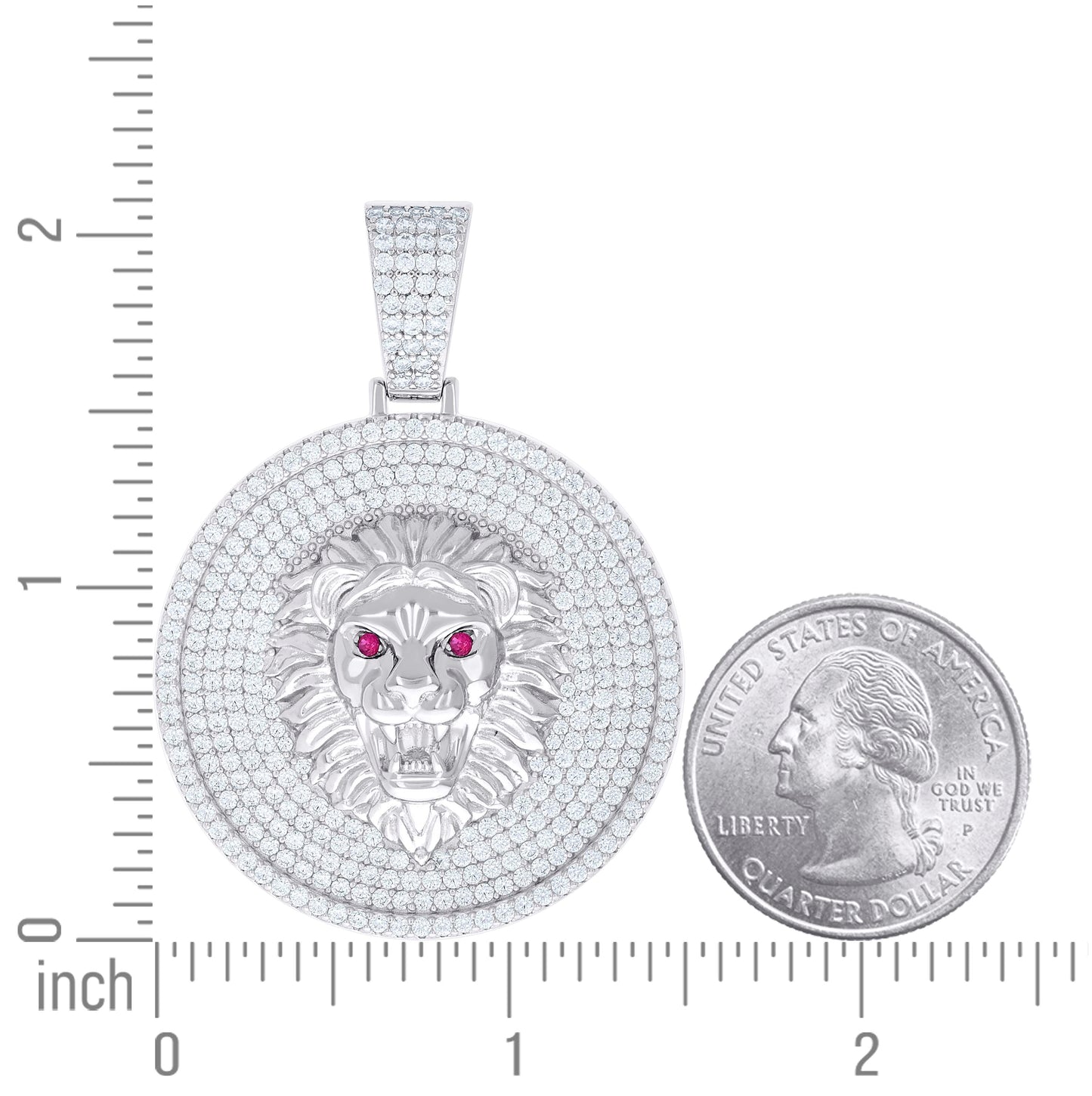 Sterling Silver Mens White Pink Cubic-Zirconia Lion Head Animal Wildlife Pendant