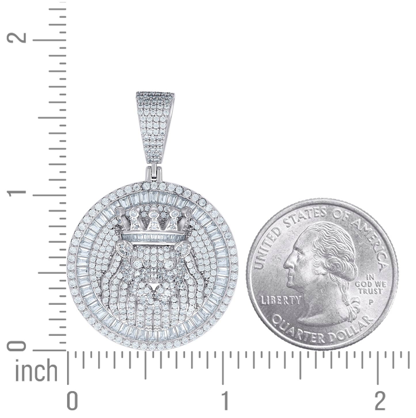 Sterling Silver Mens Round Baguette Cubic-Zirconia Leo/Lion Head Zodiac Sign/Wildlife Pendant
