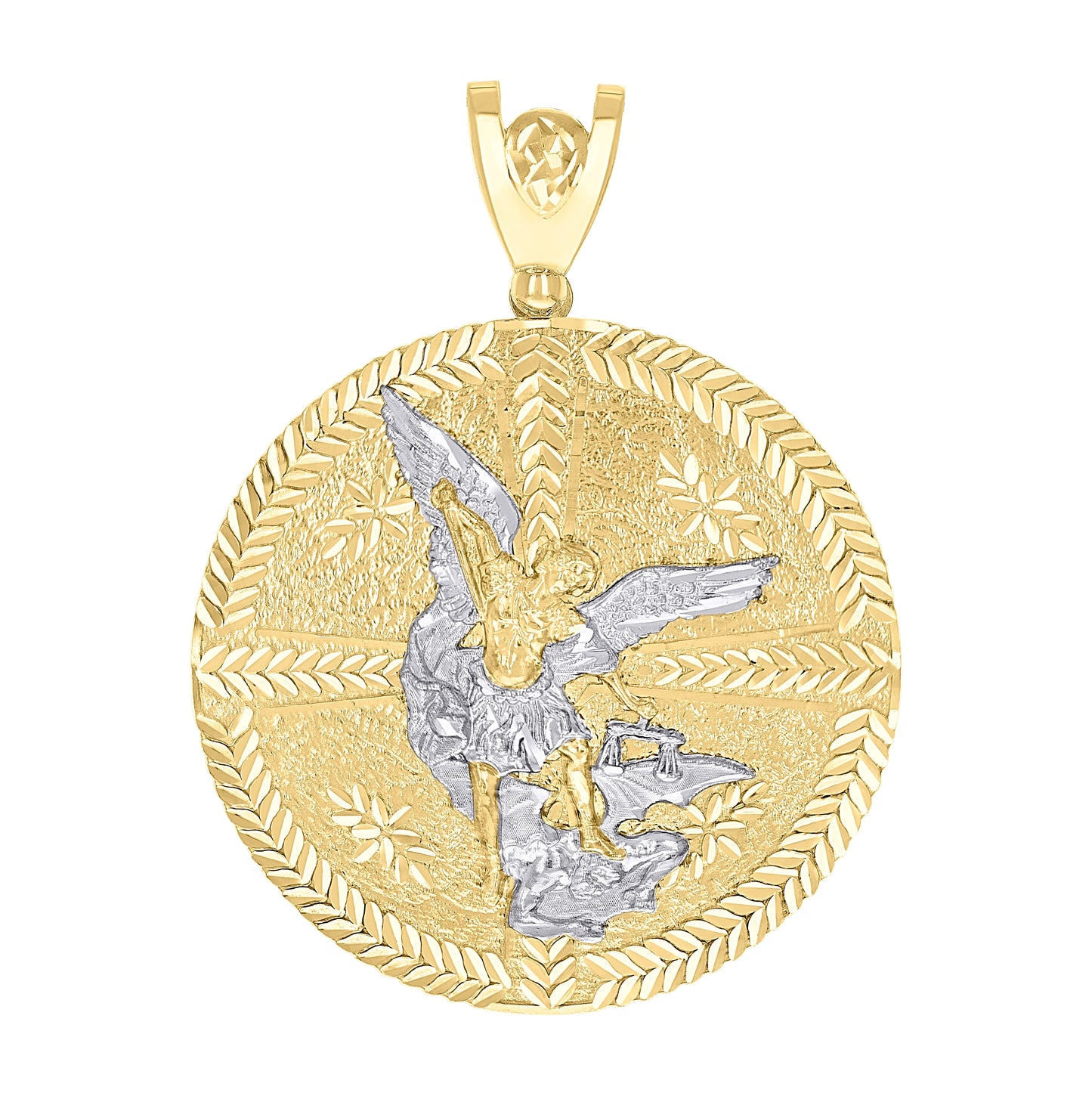 10K Two-tone Gold Mens St. Michael Religious Charm Pendant
