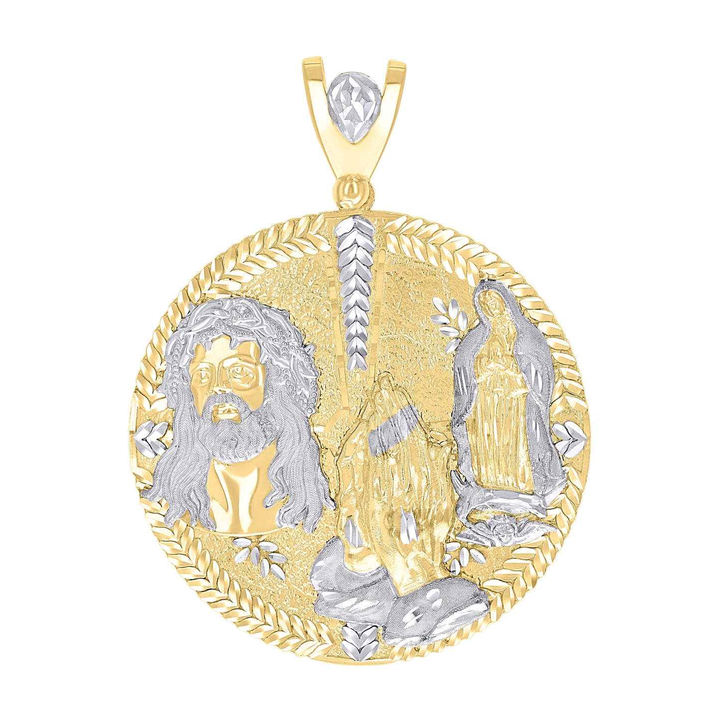 10K Two-tone Gold Mens Praying Hands Jesus Guadalupe Religious Charm Pendant