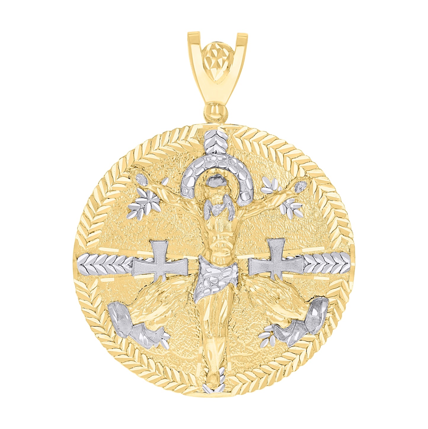 10K Two-tone Gold Mens Crucifix Religious Charm Pendant