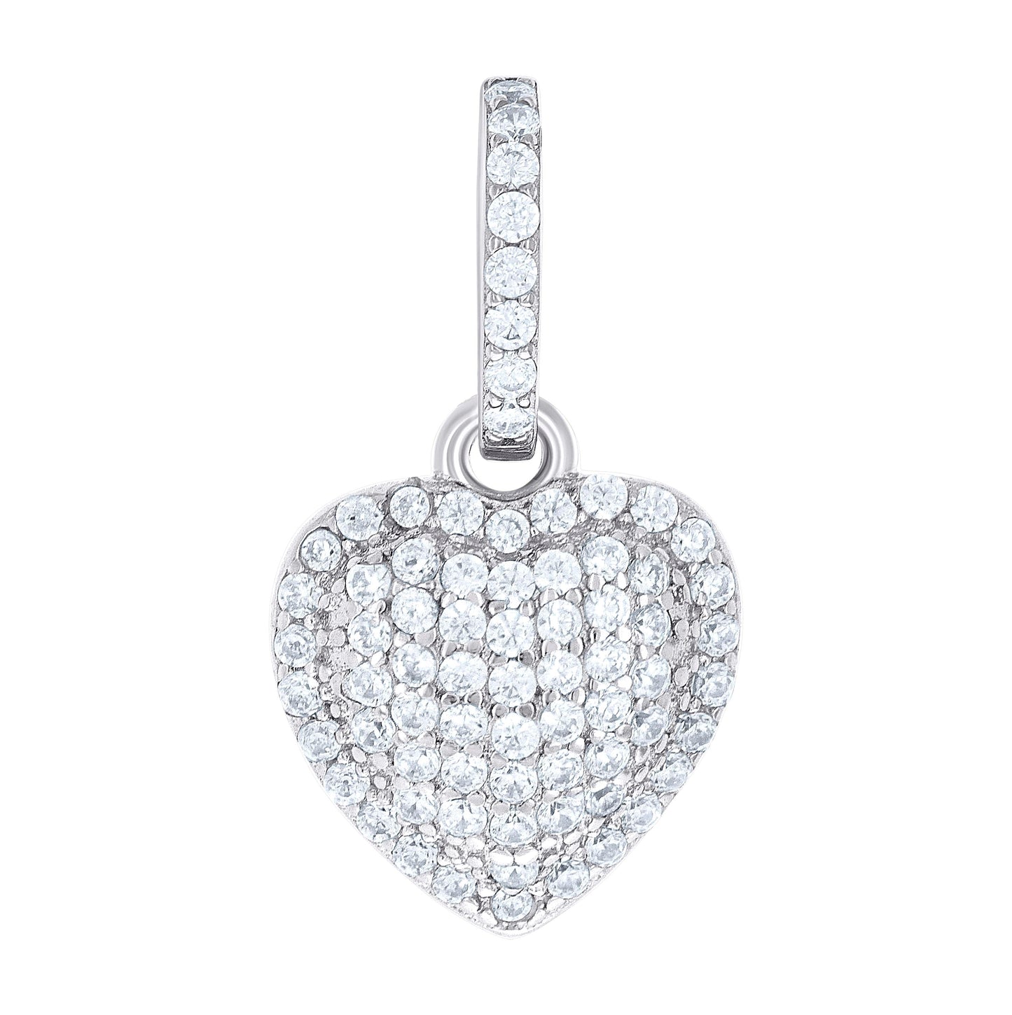 Sterling Silver Womens Cubic-Zirconia Puff Heart Pendant