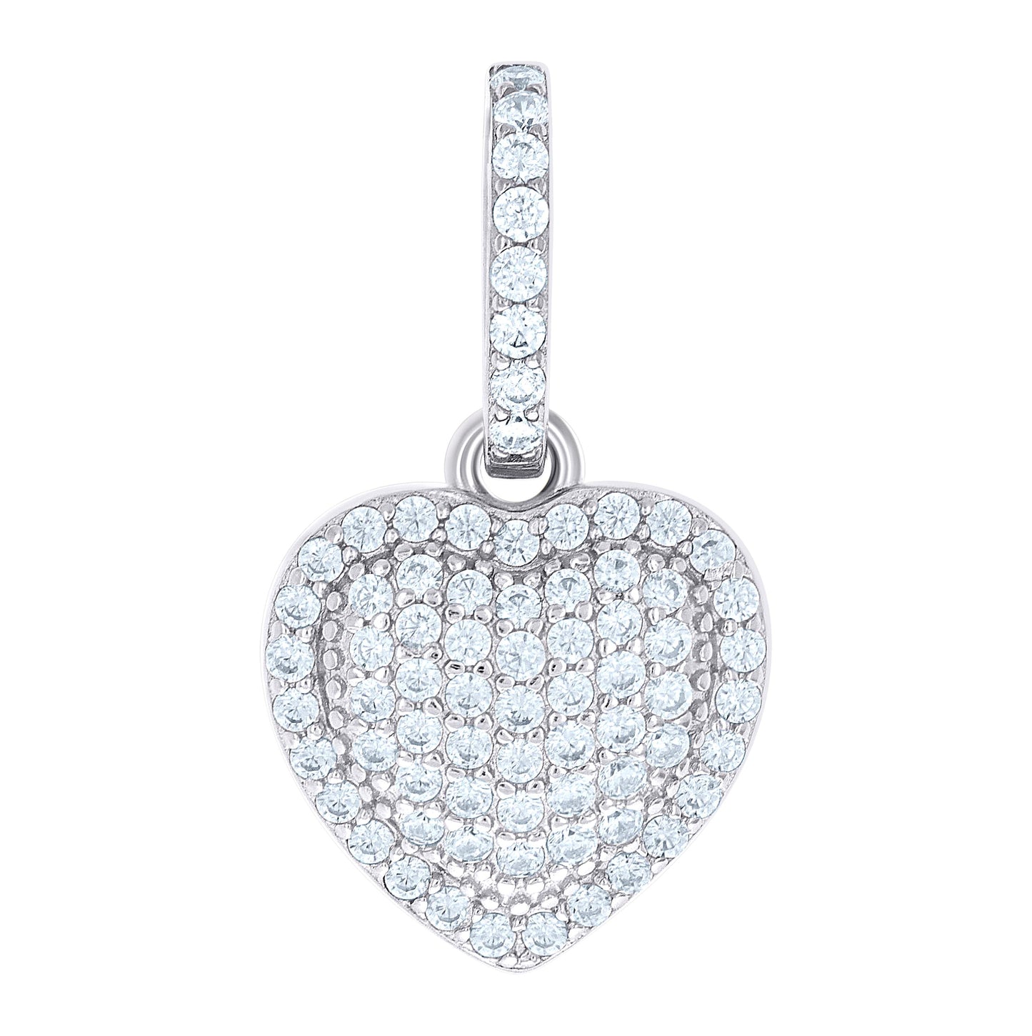 Sterling Silver Womens Cubic-Zirconia Puff Heart Pendant