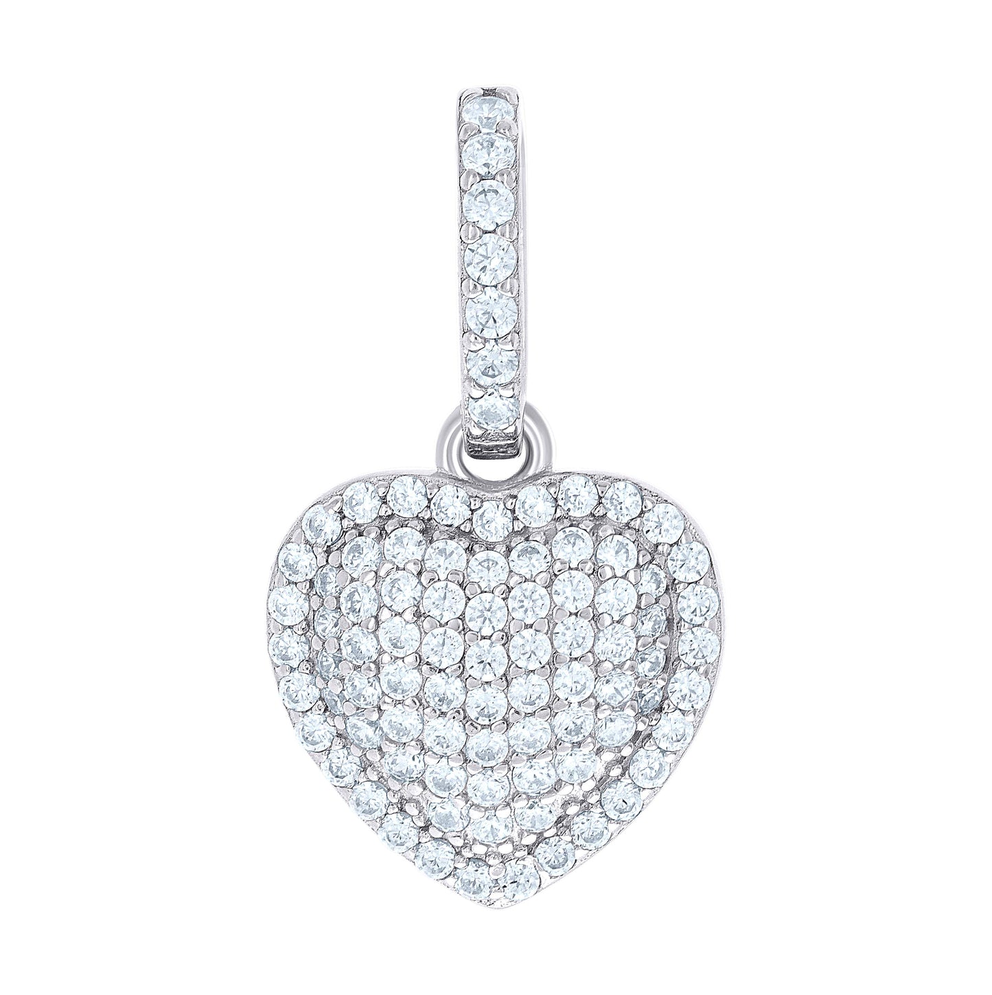 Sterling Silver Womens Cubic-Zirconia Puff Heart Pendant