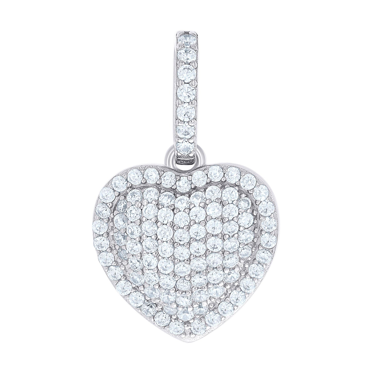 Sterling Silver Womens Cubic-Zirconia Puff Heart Pendant