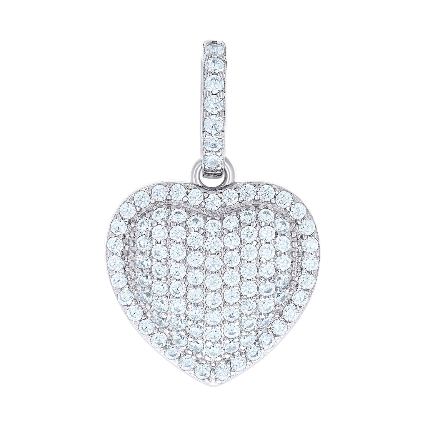 Sterling Silver Womens Cubic-Zirconia Puff Heart Pendant