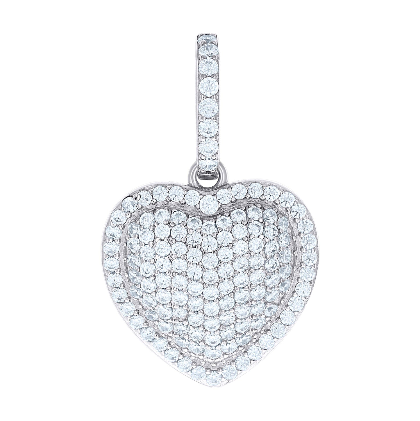 Sterling Silver Womens Cubic-Zirconia Puff Heart Pendant