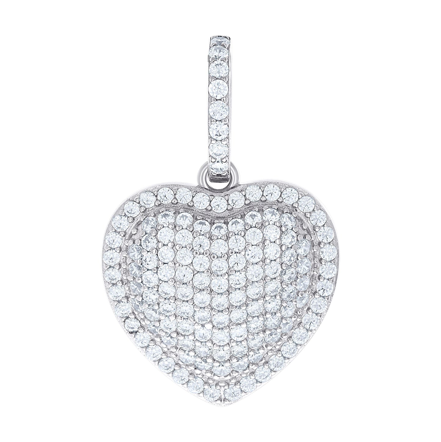 Sterling Silver Womens Cubic-Zirconia Puff Heart Pendant